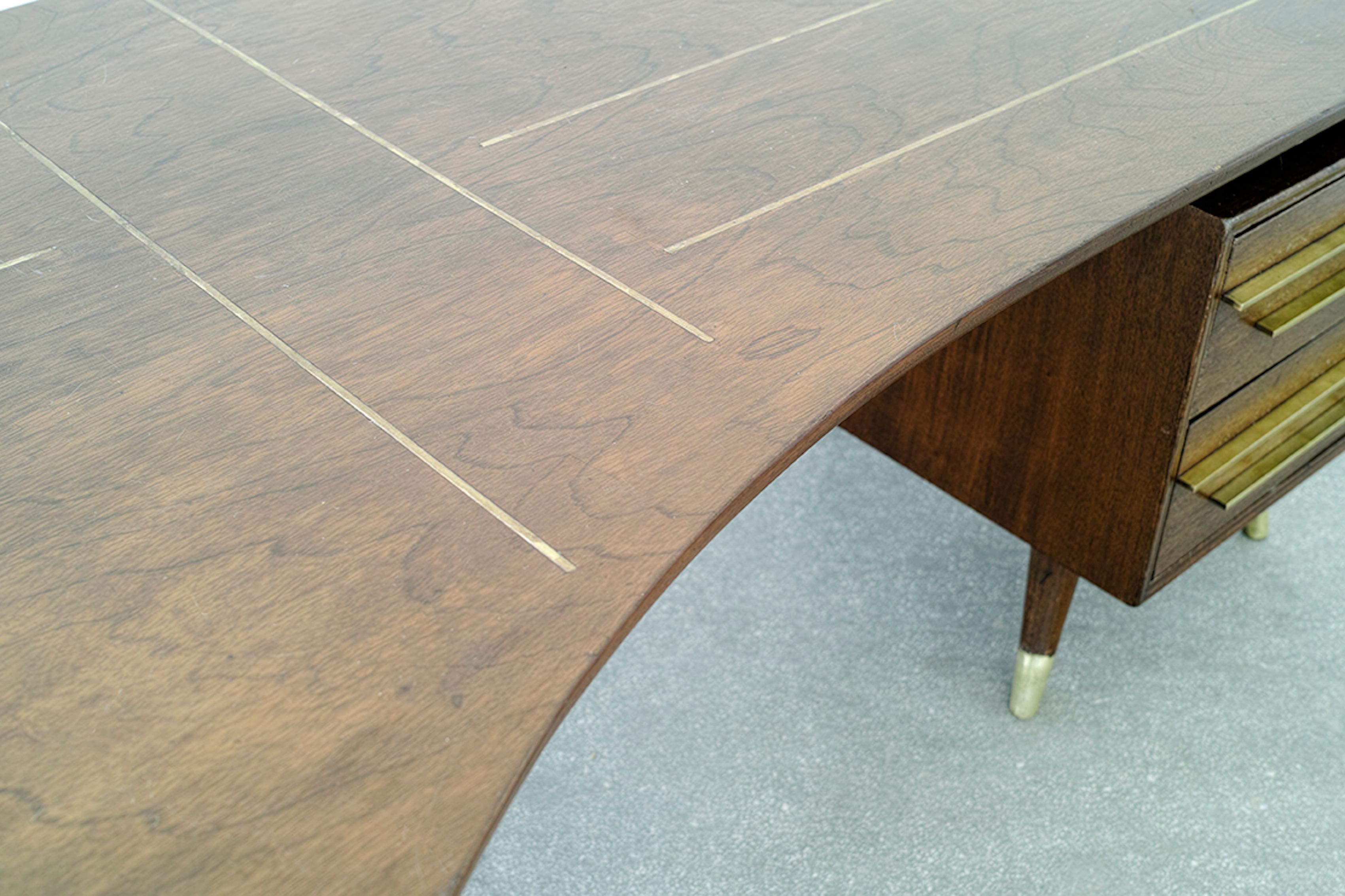 Eugenio Escudero mid-century desk - Mexico, 1950s
Wood, brass inlays, Brass handles and feet.