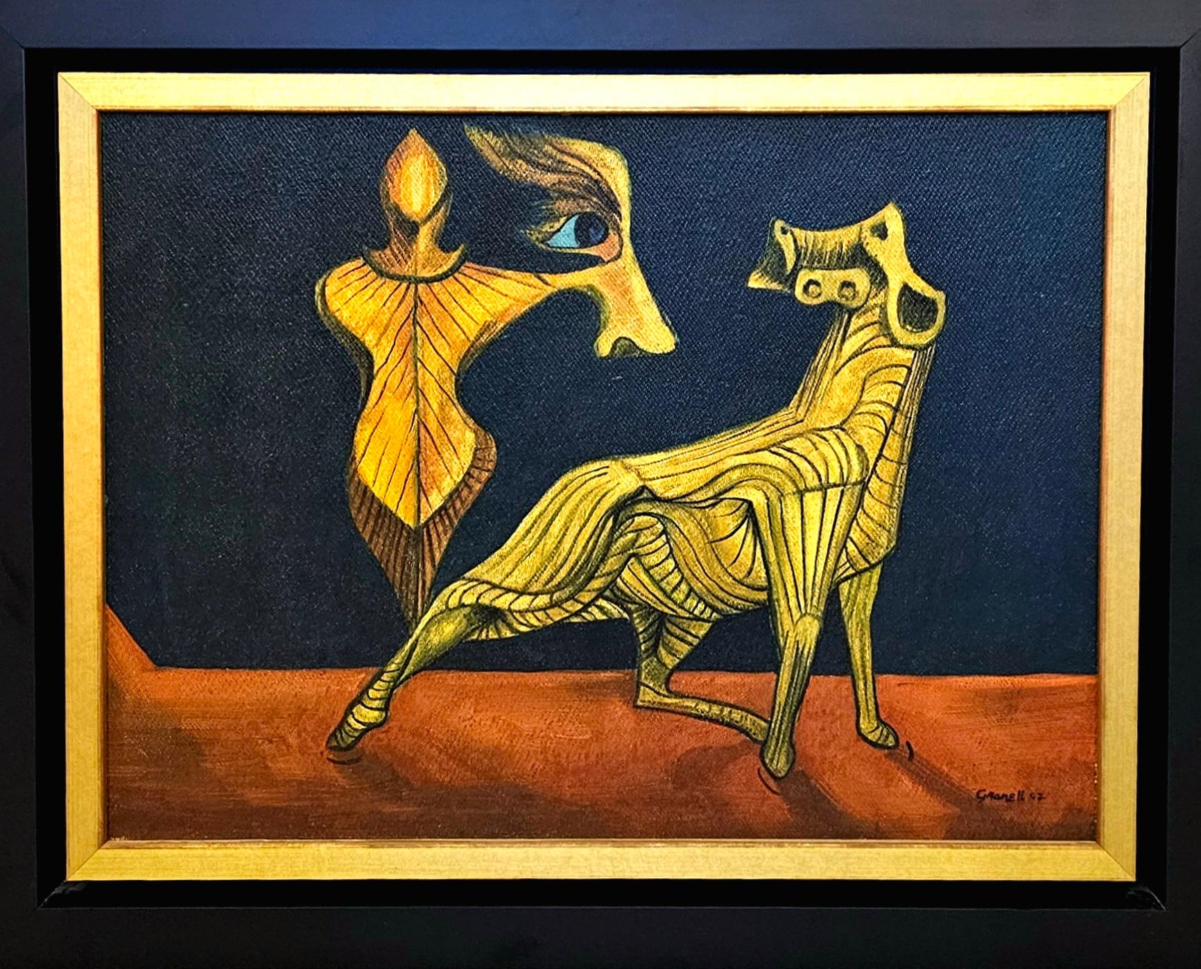 Oil on masonite by Eugenio Fernandez Granell (1912-2001).

Fantastic piece of art, realized by the Spanish artist Eugenio Fernandez Granell, back in the 1952. This art-piece were realized during his living period in Puerto Rico, when he decided to