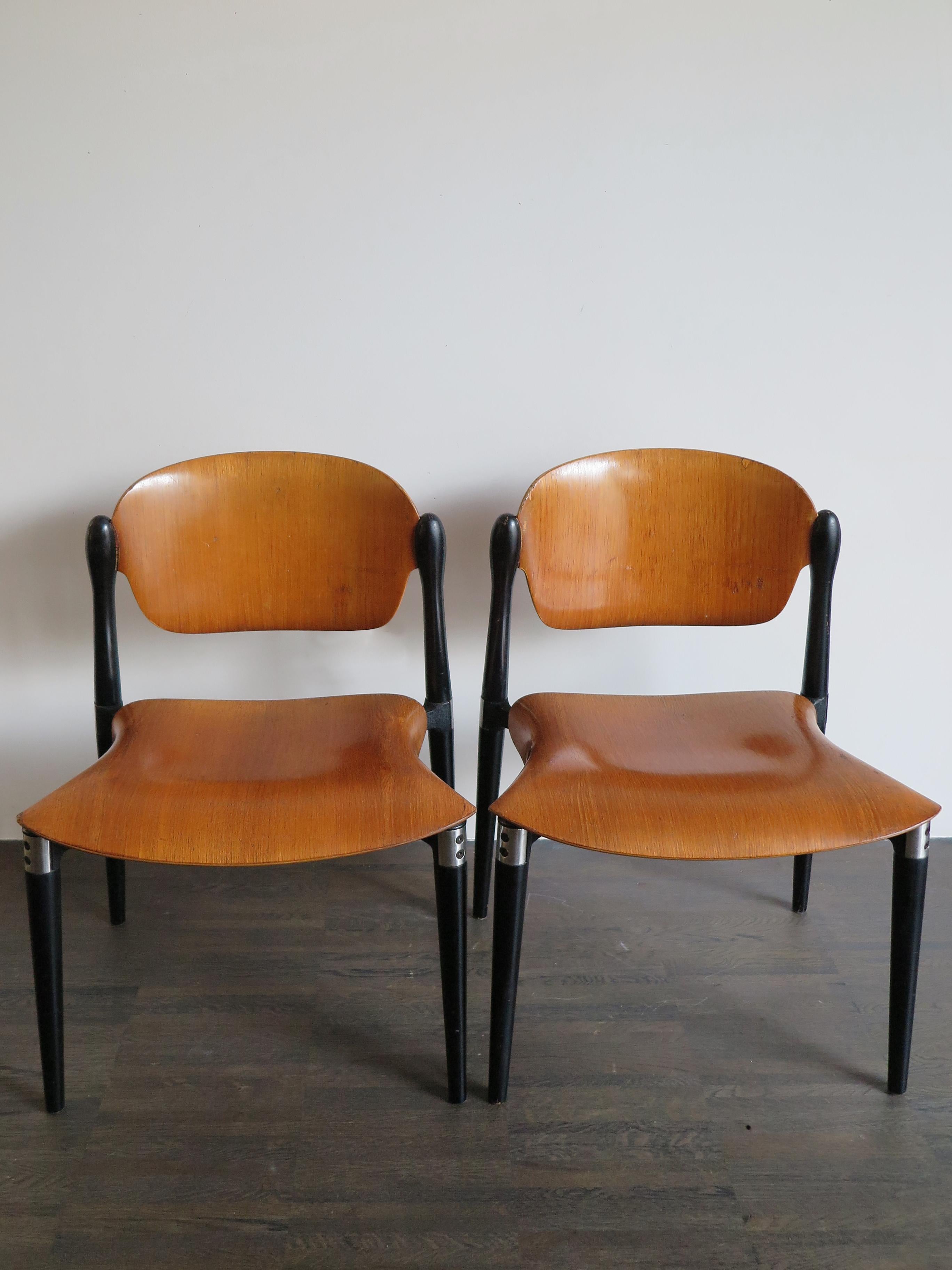 Mid-Century Modern Eugenio Gerli for Tecno Italian Curved Wood Dining Chairs Model “S832”, 1962