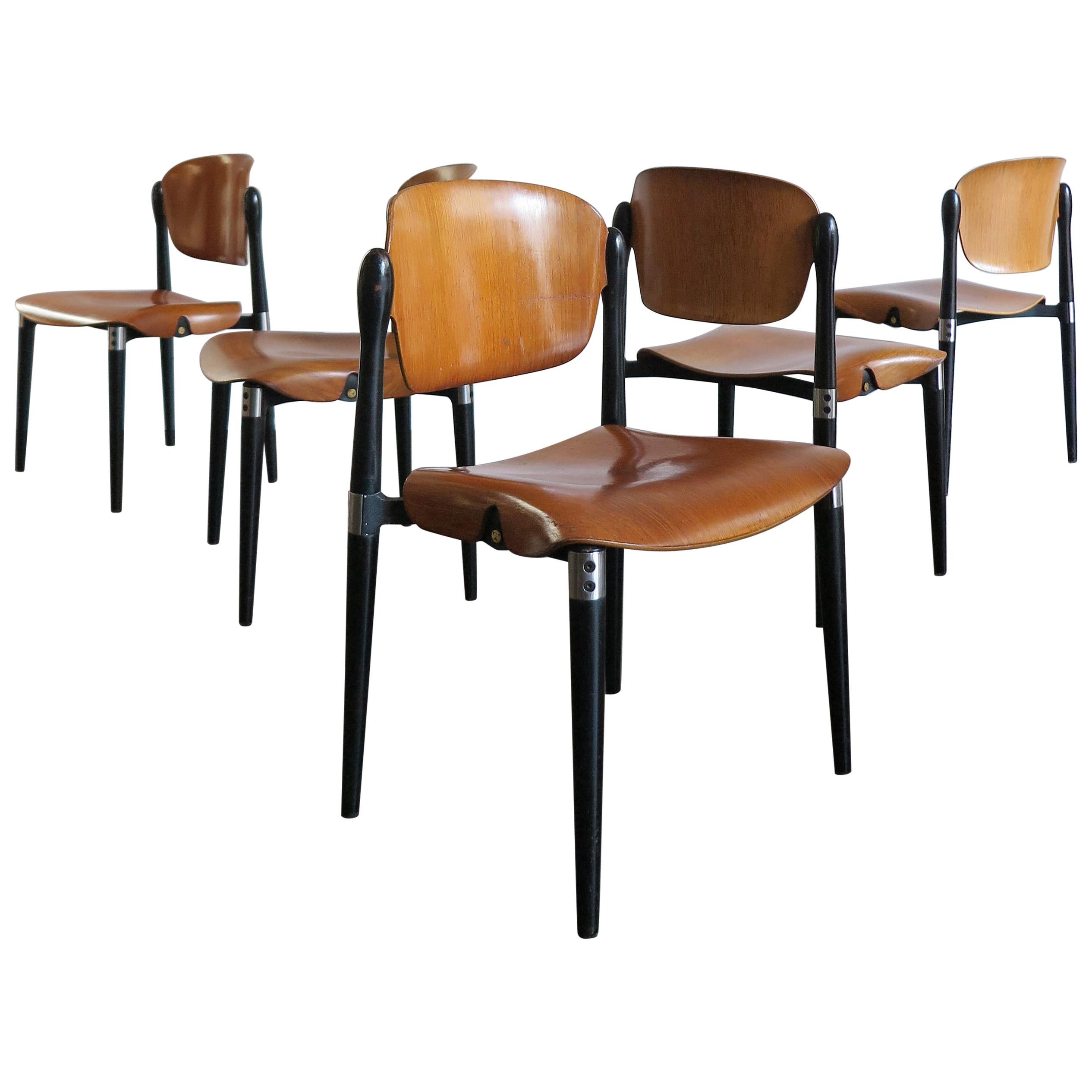 Eugenio Gerli for Tecno Italian Curved Wood Dining Chairs Model “S832”, 1962