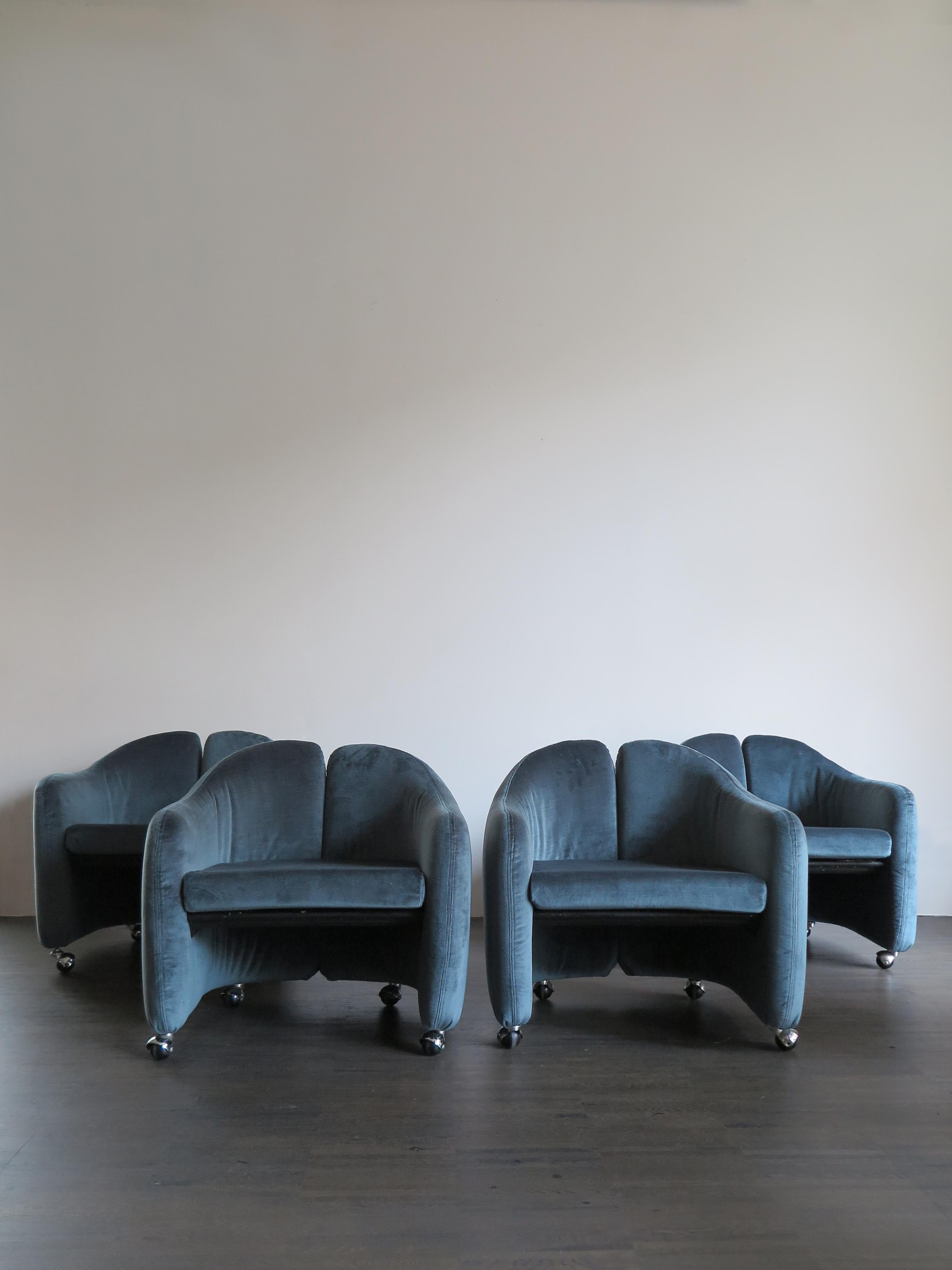 Four Italian padded Mid-Century Modern design armchairs or office chairs designed by Eugenio Gerli for Tecno in 1966 with manufacturer’s label.