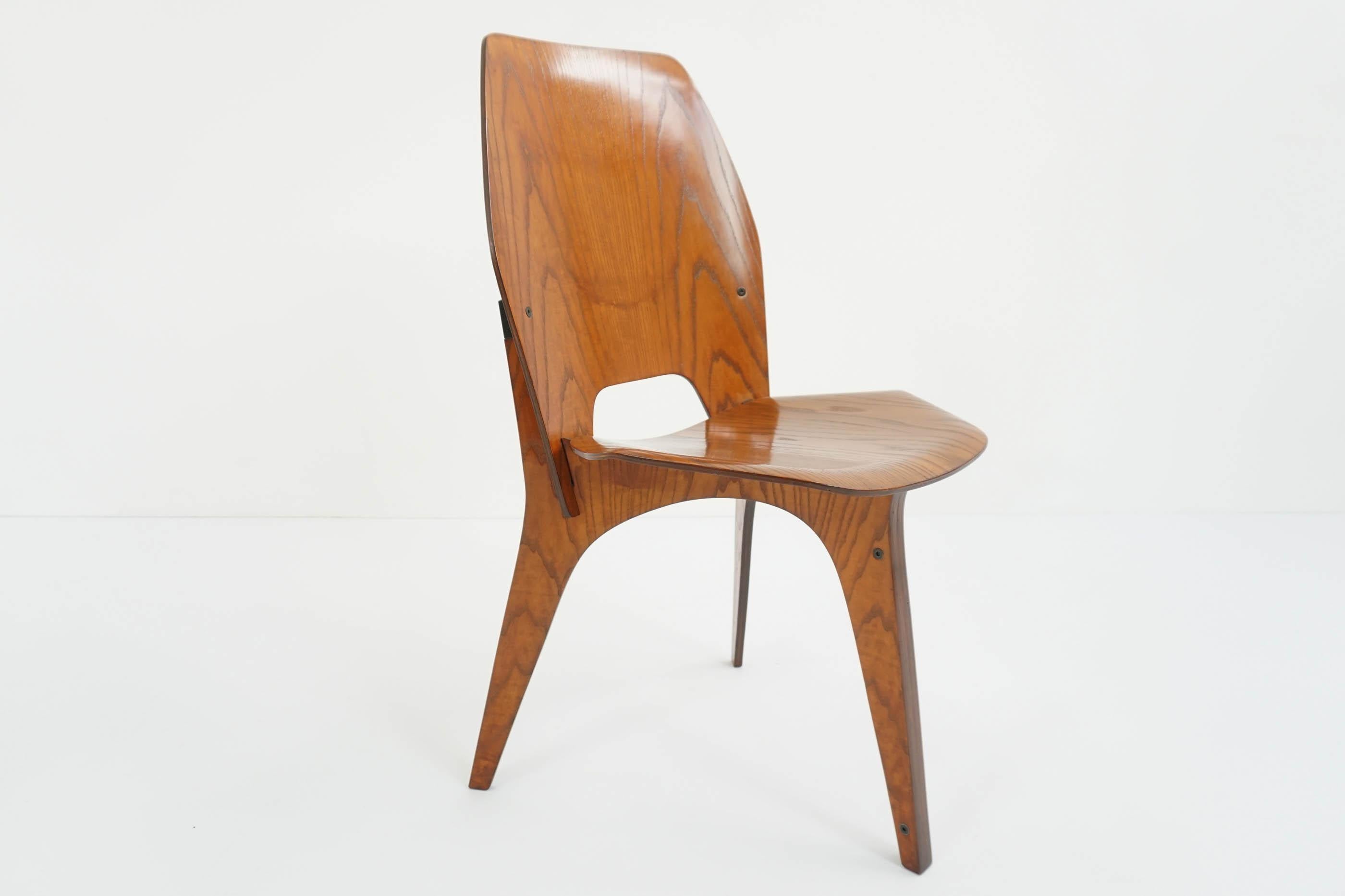 Mid-Century Modern Eugenio Gerli for Tecno, Italy 1959 Iconic and Rare Set of 6 Teak Plywood Chairs For Sale