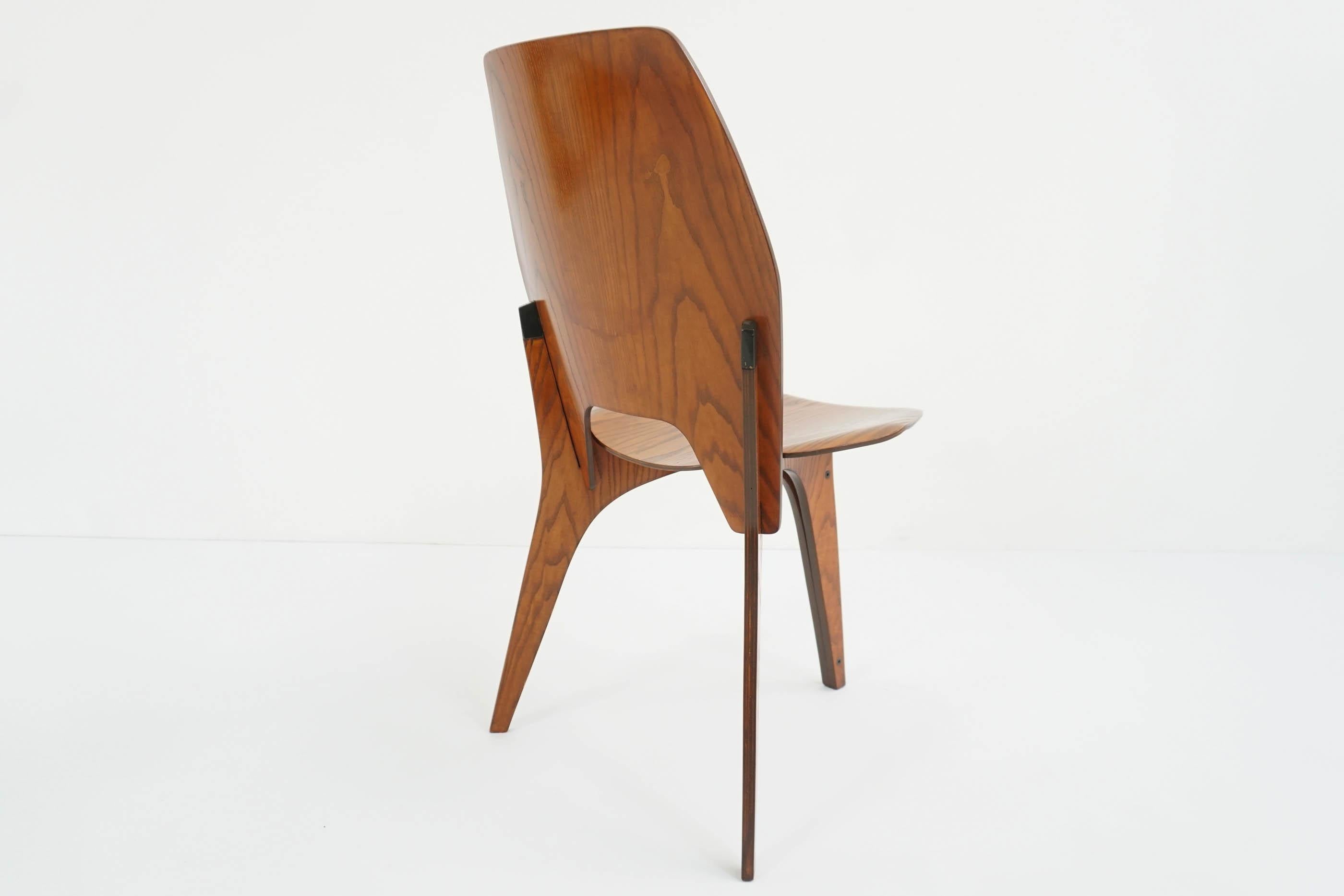 Mid-20th Century Eugenio Gerli for Tecno, Italy 1959 Iconic and Rare Set of 6 Teak Plywood Chairs For Sale