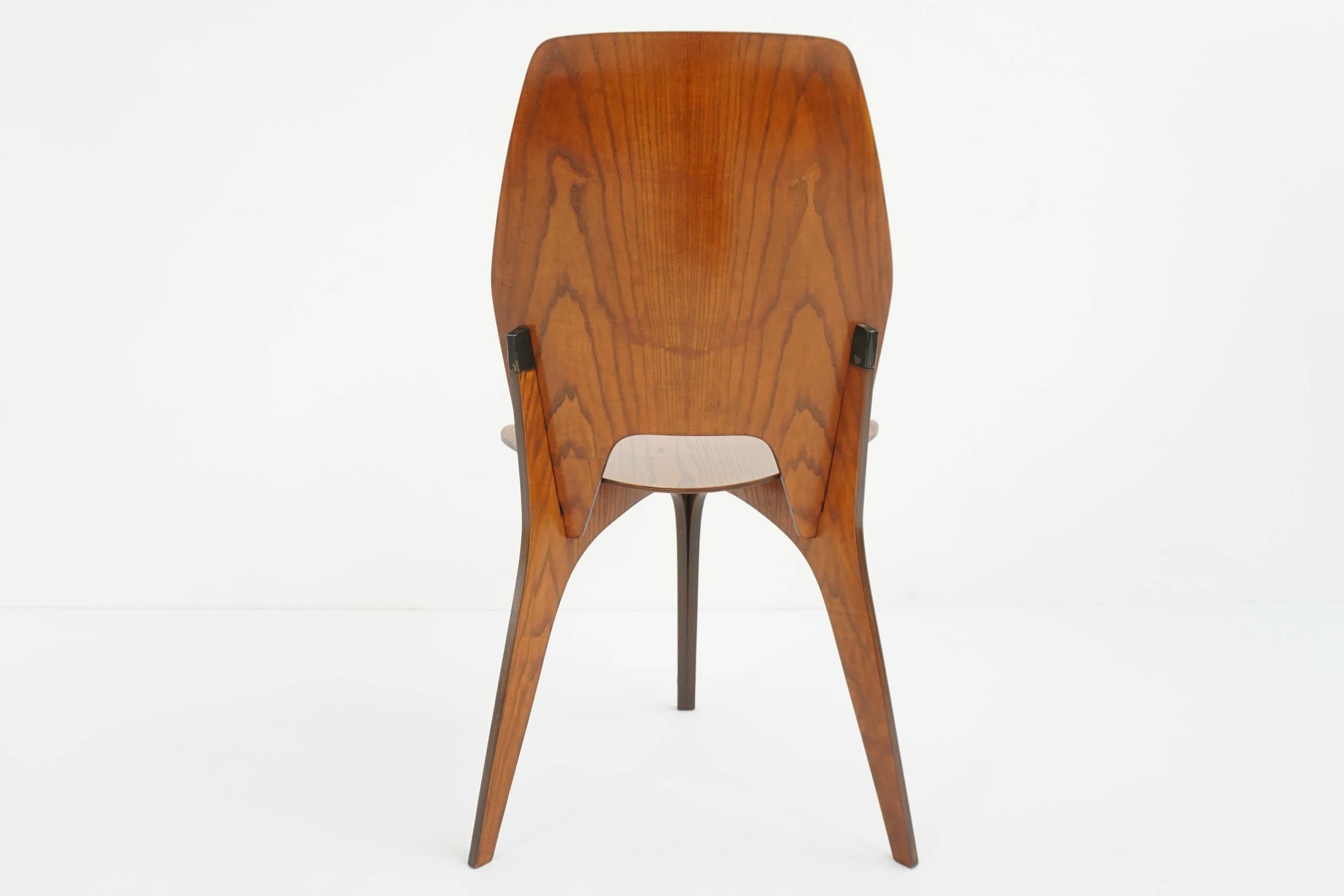 Metal Eugenio Gerli for Tecno, Italy 1959 Iconic and Rare Set of 6 Teak Plywood Chairs For Sale