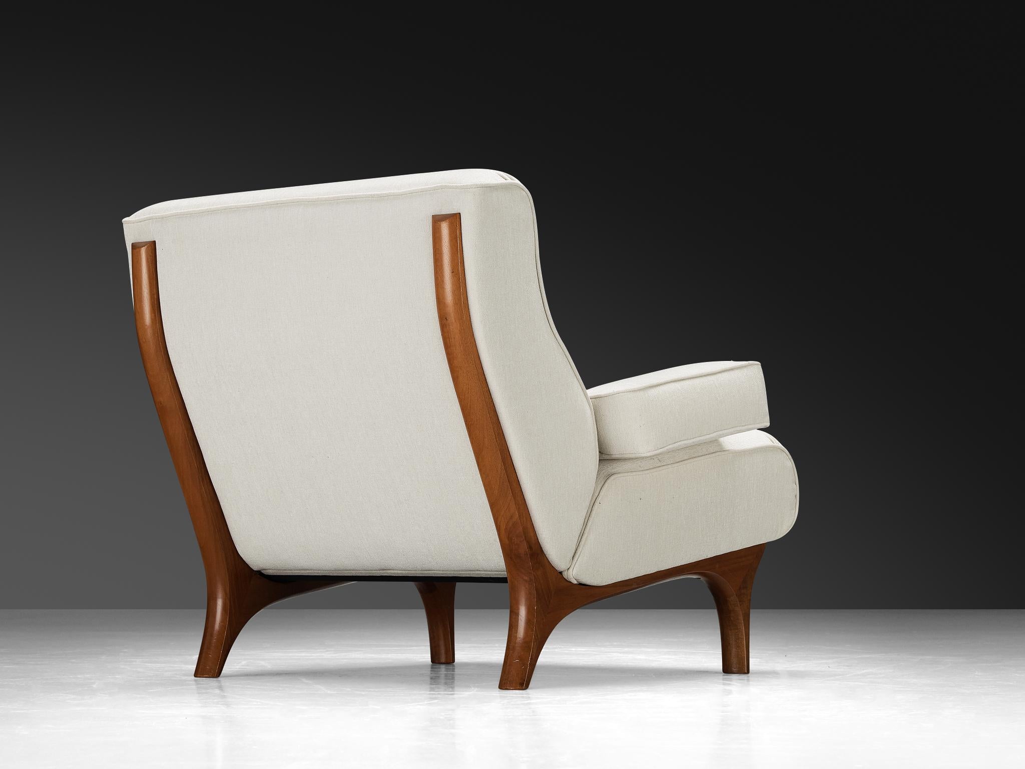 Eugenio Gerli per Tecno, poltrona 'Sir', modello 'P73', Wood, rivestita in ciniglia 'Marabou' da Dedar Milano, Italia, design/produzione 1966

Il design di Eugenio Gerli, modello P73, esemplifica la quintessenza dell'estetica italiana Mid-Century