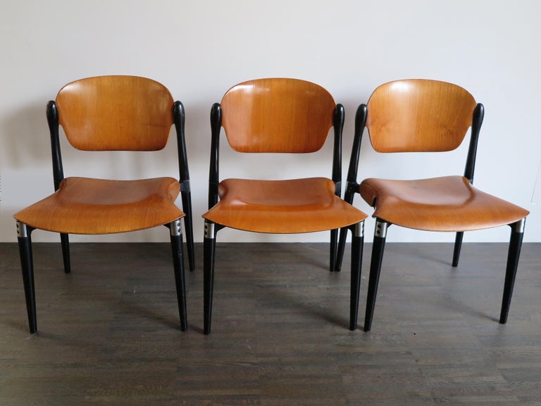 Mid-20th Century Eugenio Gerli for Tecno Midcentury Italian Wood Dining Chairs, 1962 For Sale