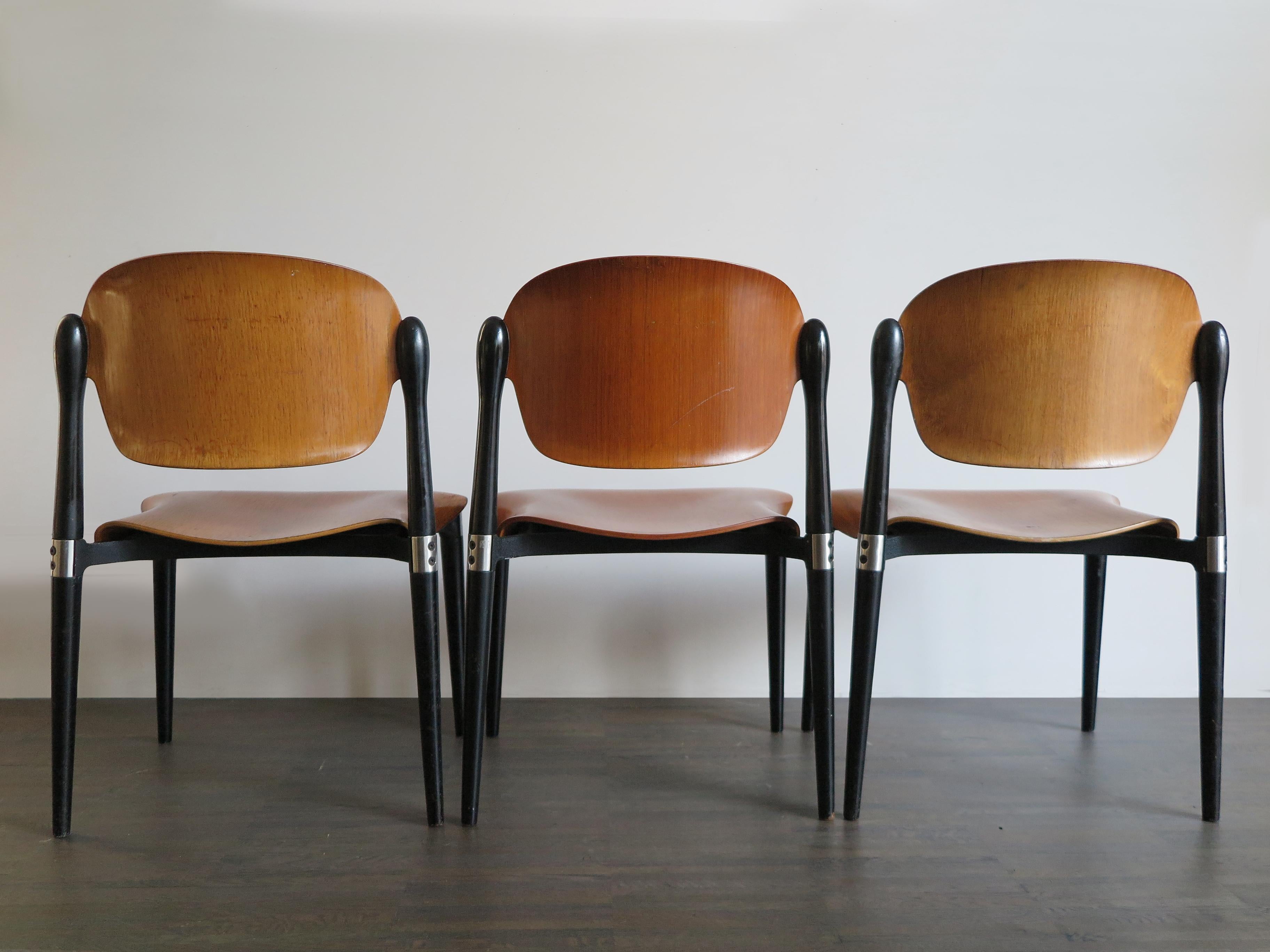 Metal Eugenio Gerli for Tecno Midcentury Italian Wood Dining Chairs, 1962 For Sale