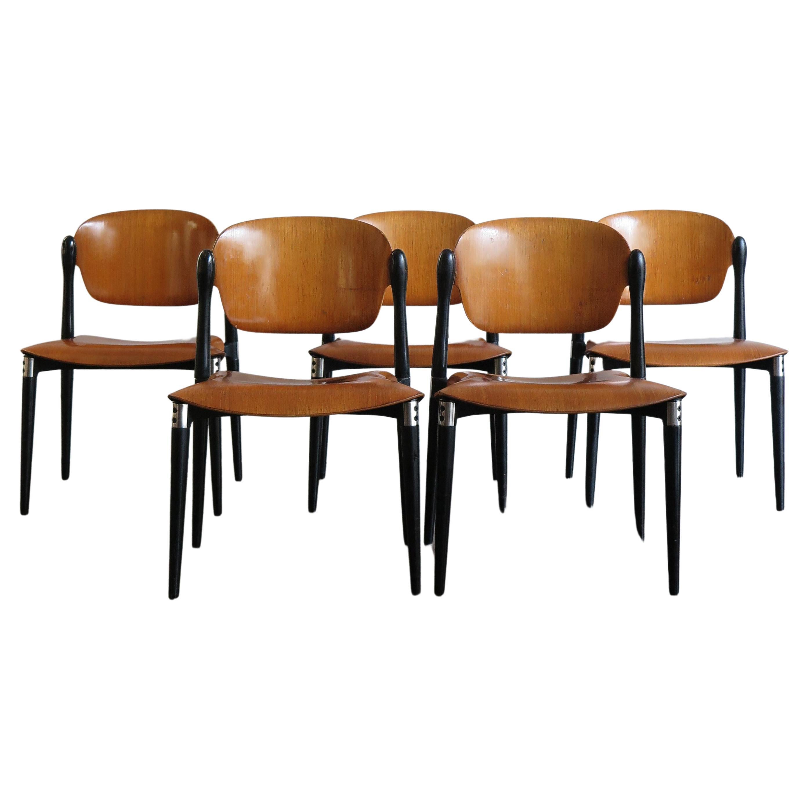 Eugenio Gerli for Tecno Midcentury Italian Wood Dining Chairs, 1962 For Sale