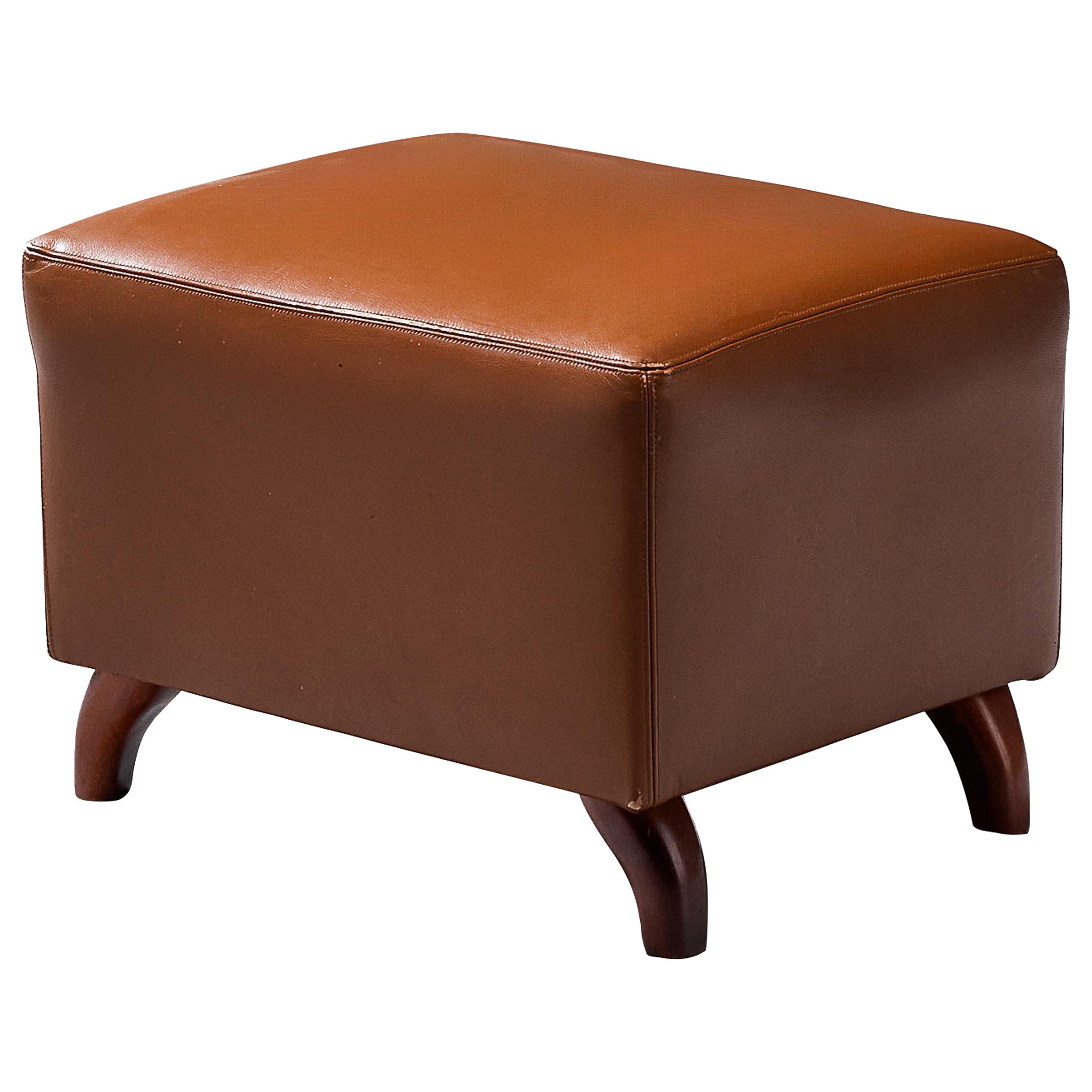 Eugenio Gerli for Tecno Ottoman in Cognac Brown Leather
