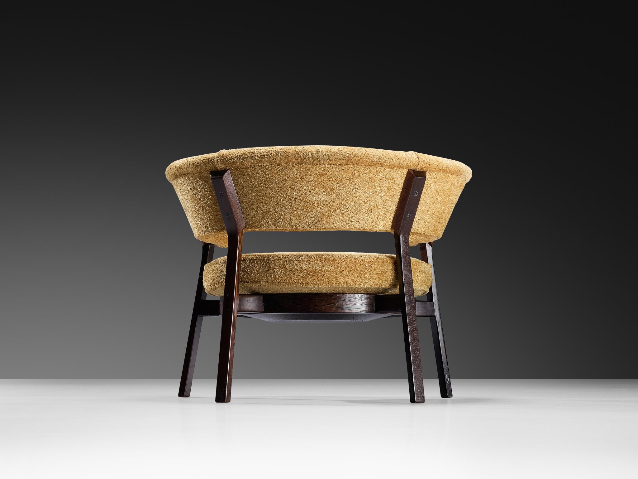 Eugenio Gerli para Tecno P28 Silla de salón Tejido Wengé Ocre apagado Moderno de mediados de siglo en venta