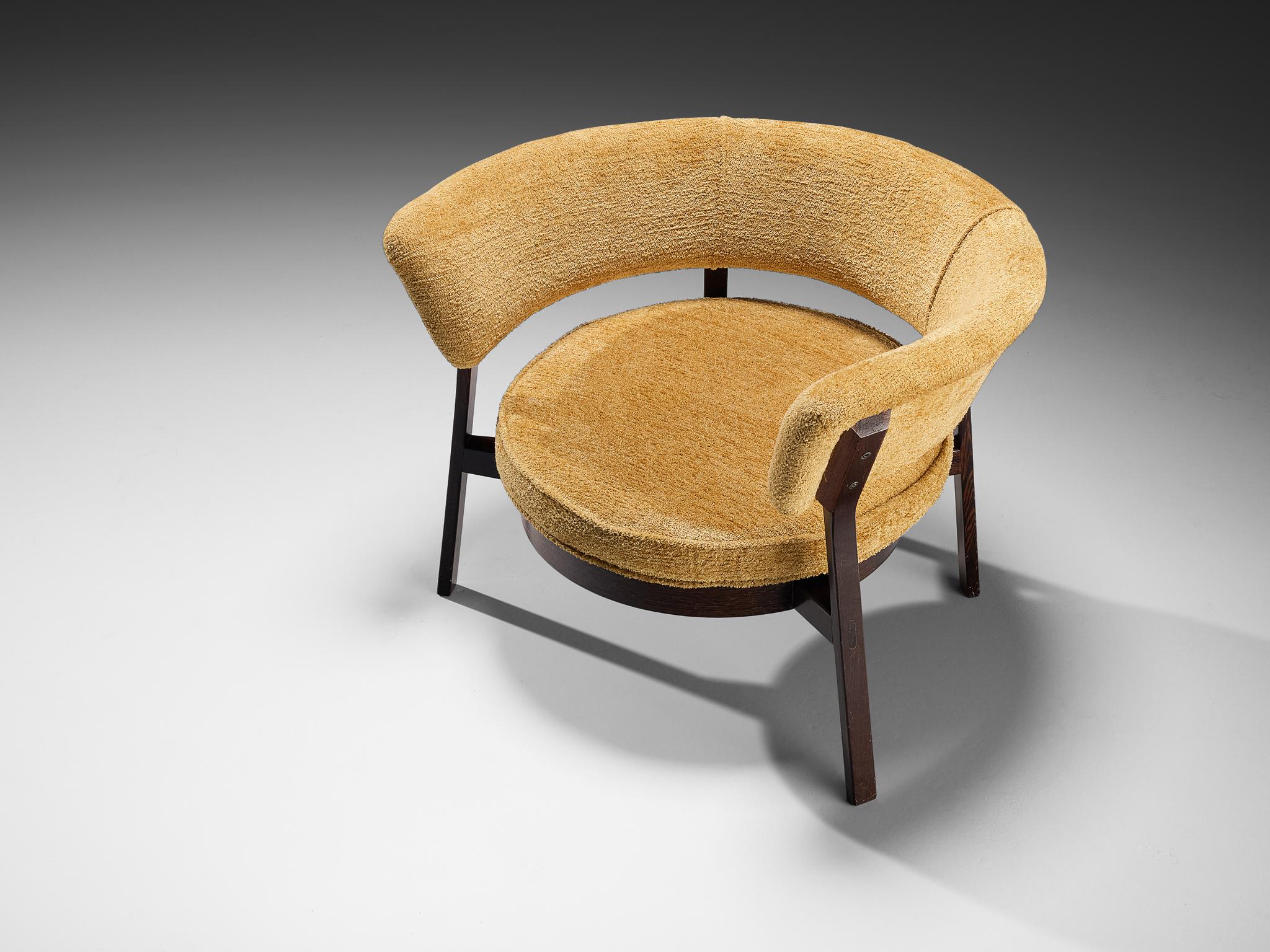 Eugenio Gerli para Tecno P28 Silla de salón Tejido Wengé Ocre apagado Italiano en venta