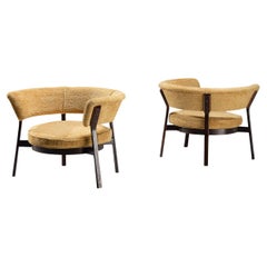 Eugenio Gerli for Tecno P28 Lounge Chairs in Wengé and Muted Ochre Fabric