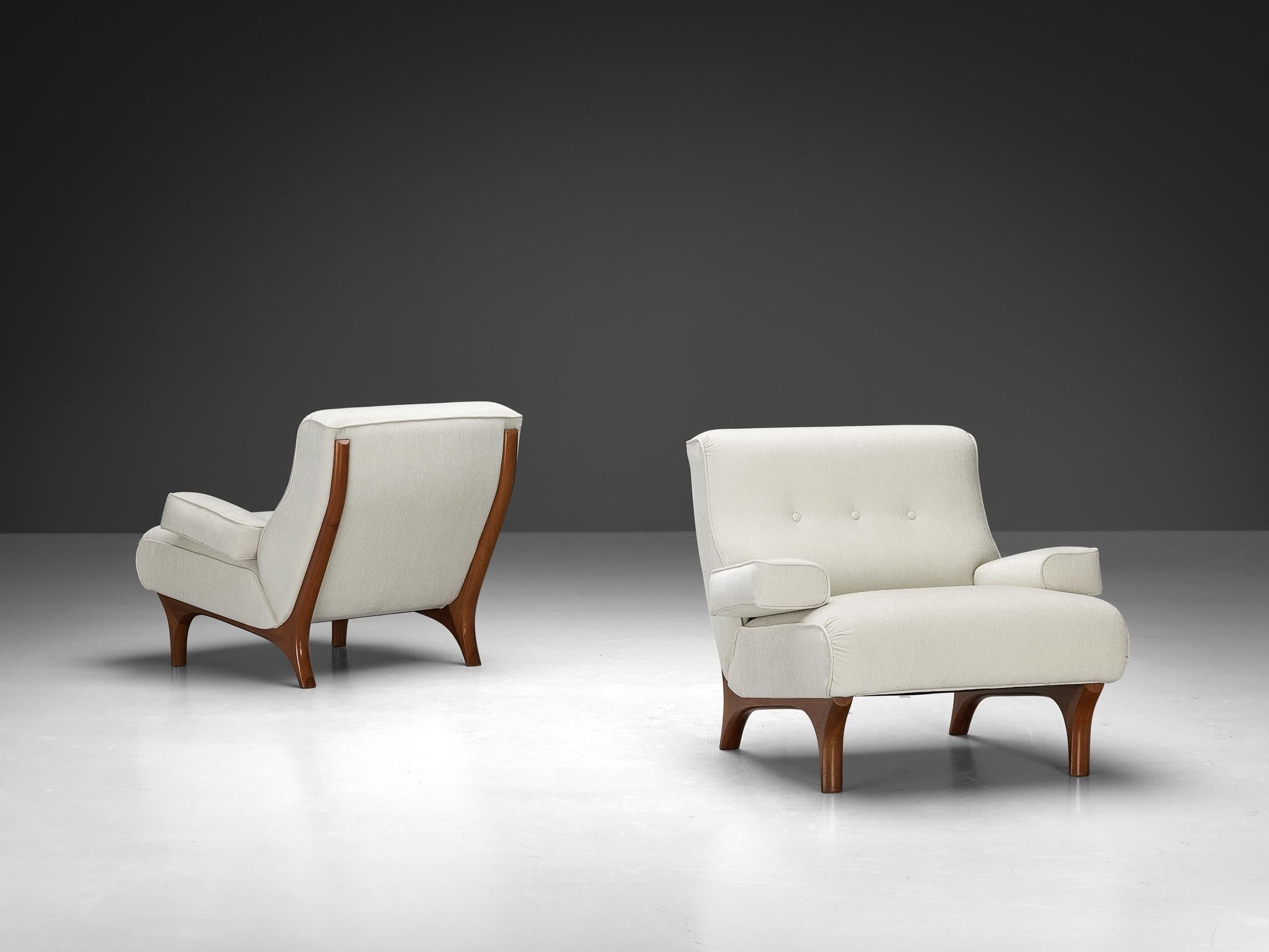Italian Eugenio Gerli for Tecno Pair of Lounge Chairs in Chenille
