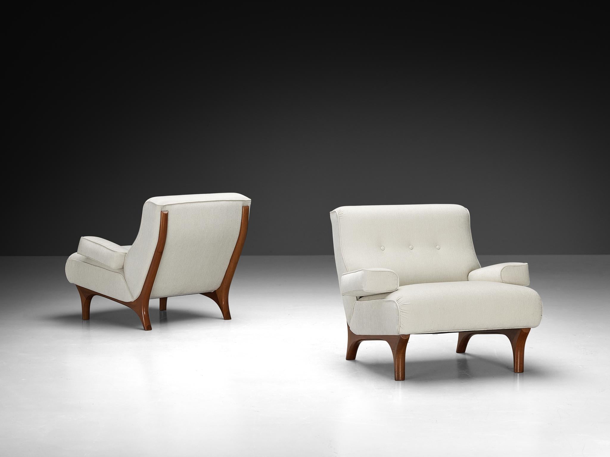 Eugenio Gerli für Tecno, Paar Loungesessel in Chenille, Paar (Italienisch) im Angebot
