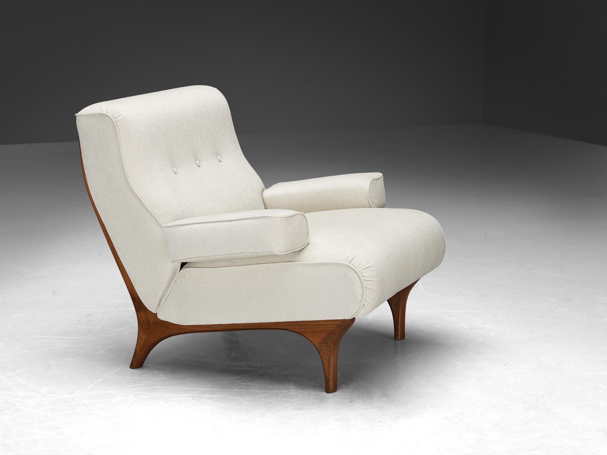 Eugenio Gerli for Tecno Pair of Lounge Chairs in Chenille In Good Condition In Waalwijk, NL