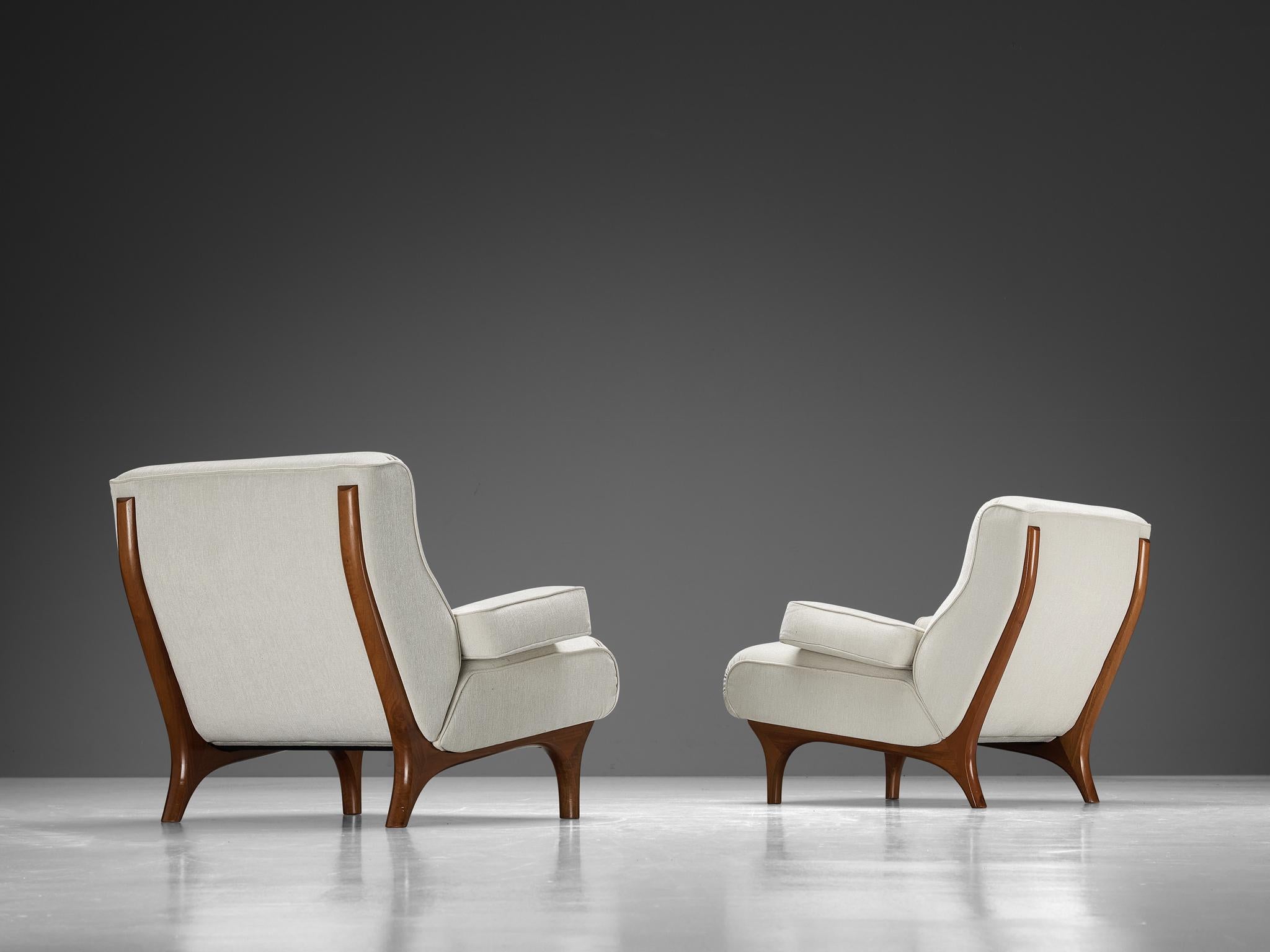 Mid-20th Century Eugenio Gerli for Tecno Pair of Lounge Chairs in Chenille