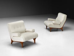 Eugenio Gerli for Tecno Pair of Lounge Chairs in Mahogany and Chenille