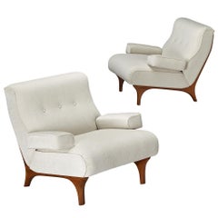 Eugenio Gerli for Tecno Pair of Lounge Chairs in Mahogany and Chenille