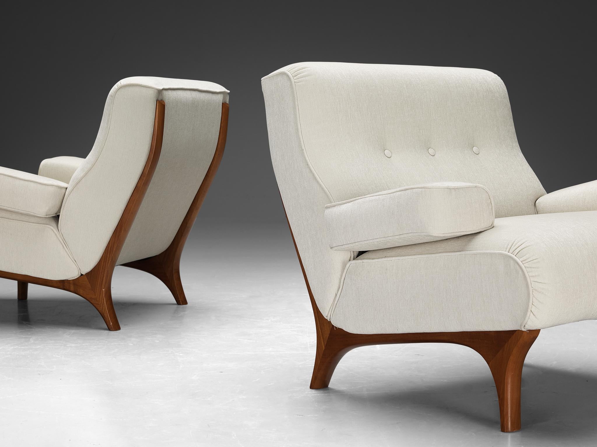 Eugenio Gerli for Tecno Pair of Lounge Chairs in Walnut and Chenille  2