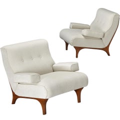 Eugenio Gerli for Tecno Pair of Lounge Chairs in Walnut and Chenille 
