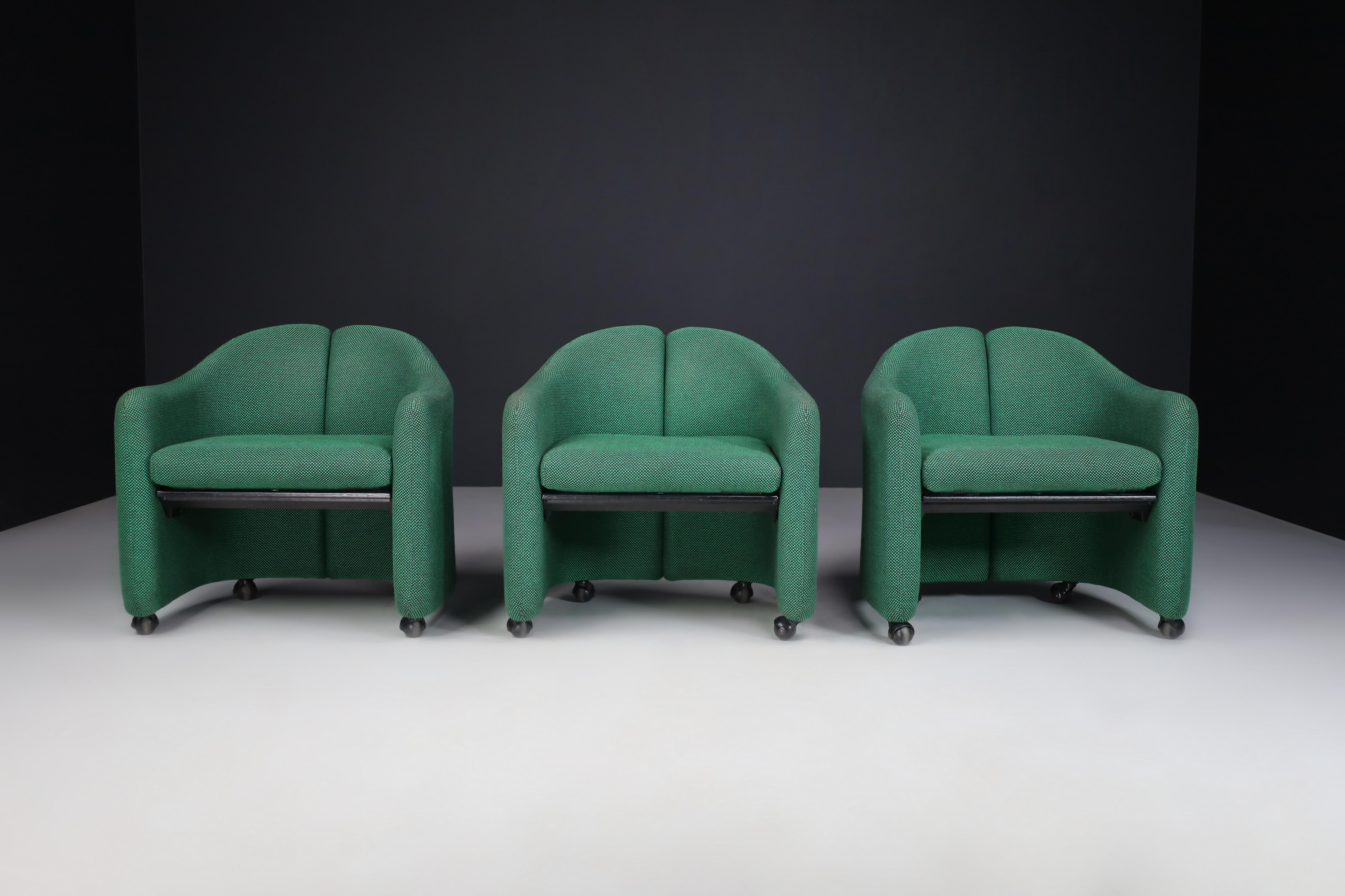 Eugenio Gerli Green Fabric PS142 Italian Armchairs for Tecno, Italy, 1960s 3