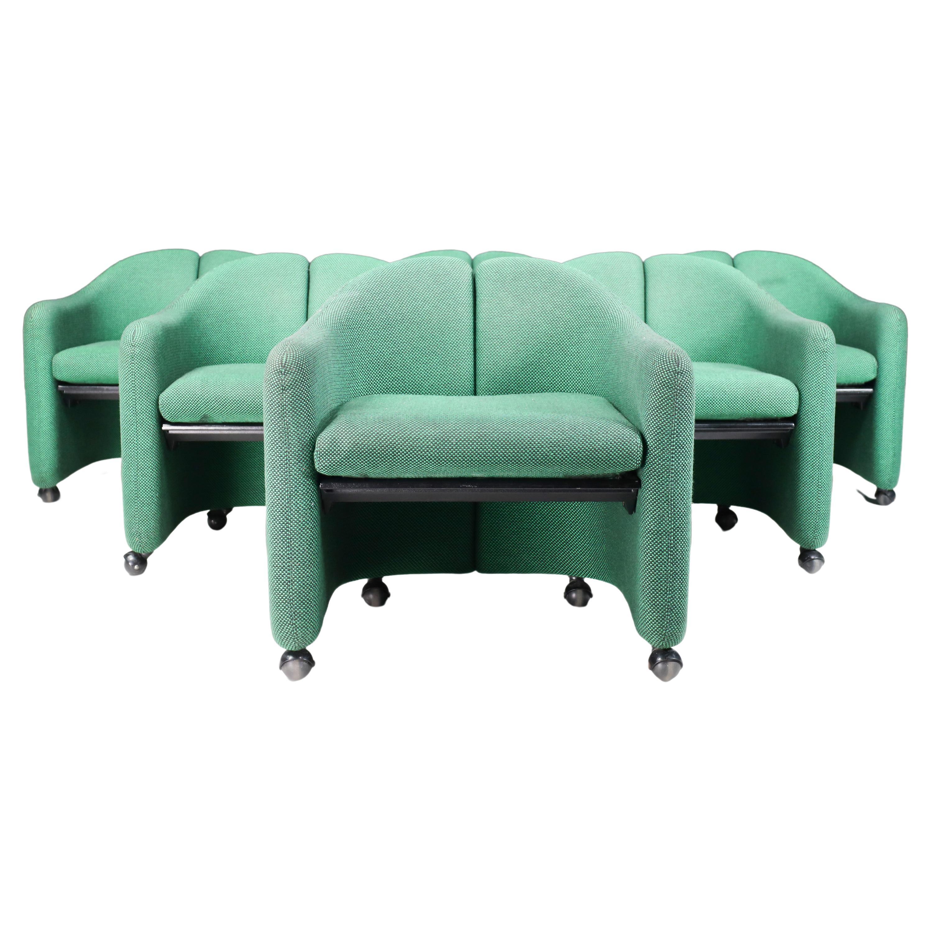 Eugenio Gerli Green Fabric PS142 Italian Armchairs for Tecno, Italy, 1960s