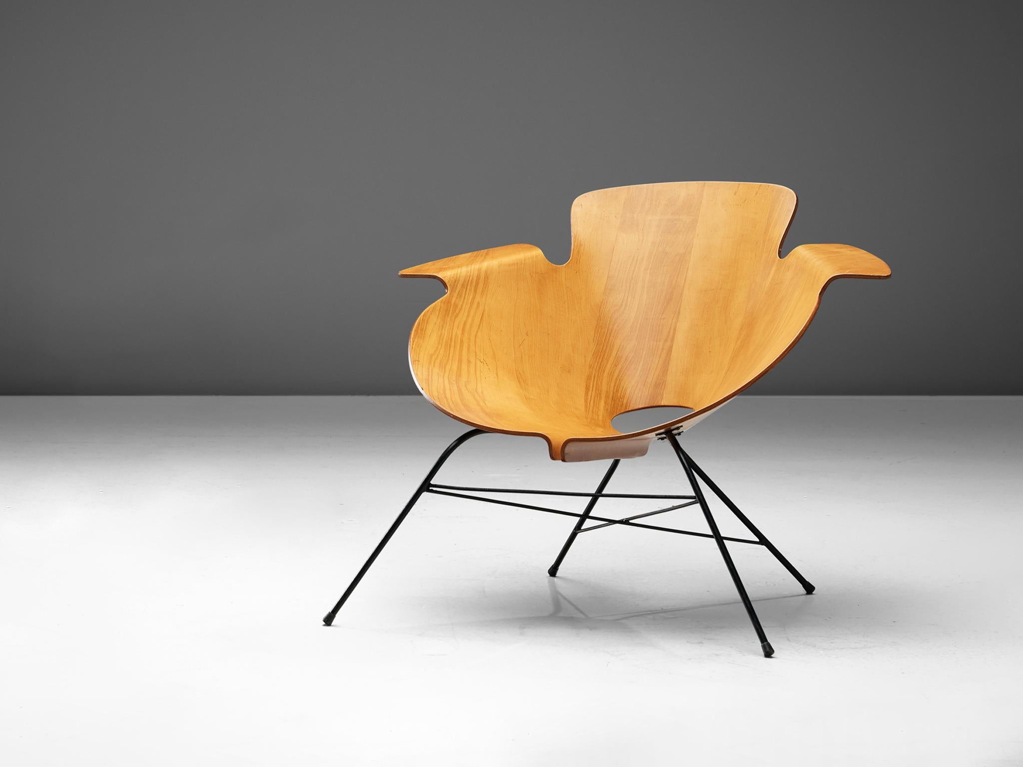 Italian Eugenio Gerli Lounge Chair in Plywood and Metal