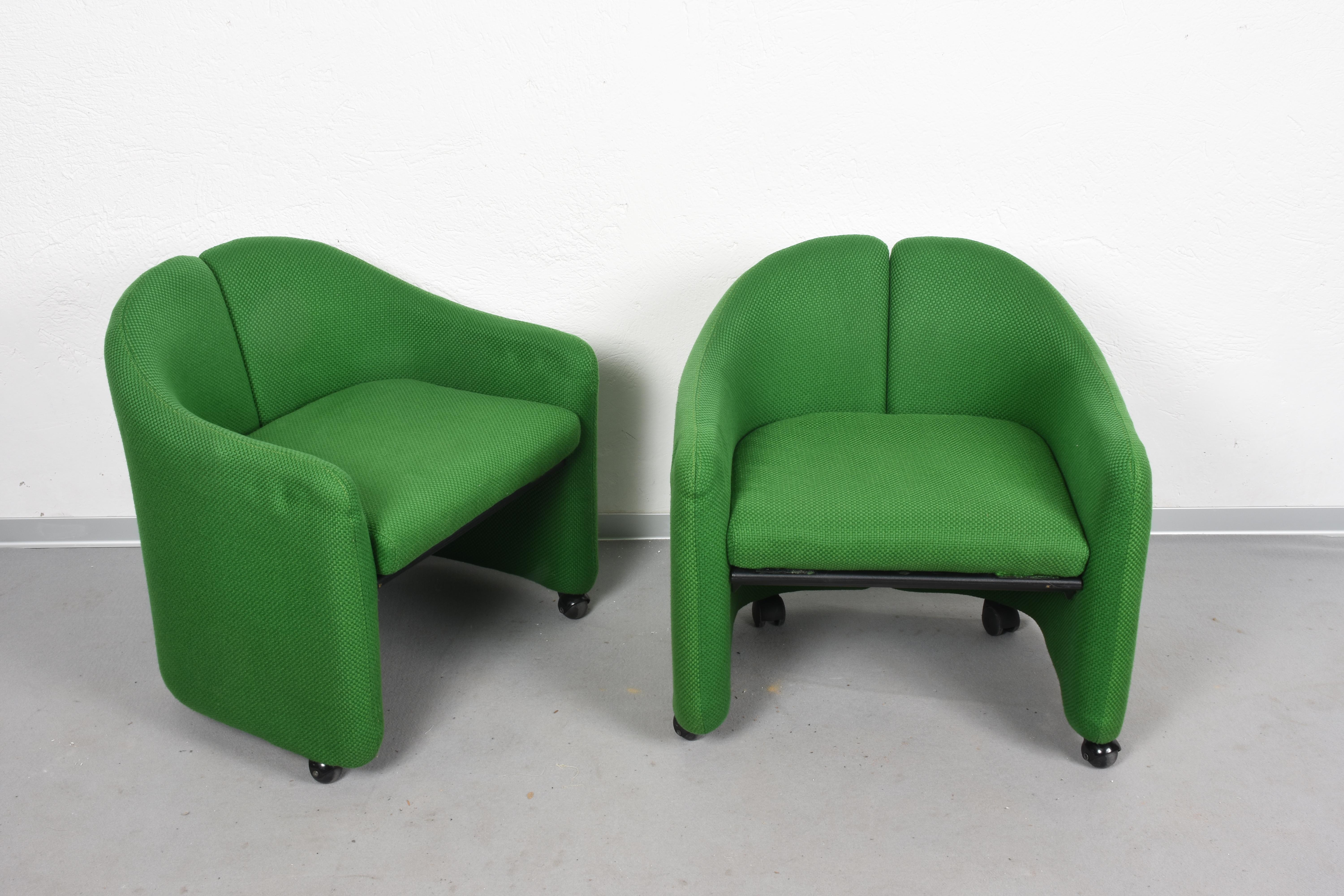Eugenio Gerli Midcentury Green Fabric PS142 Italian Armchairs for Tecno, 1960s 3