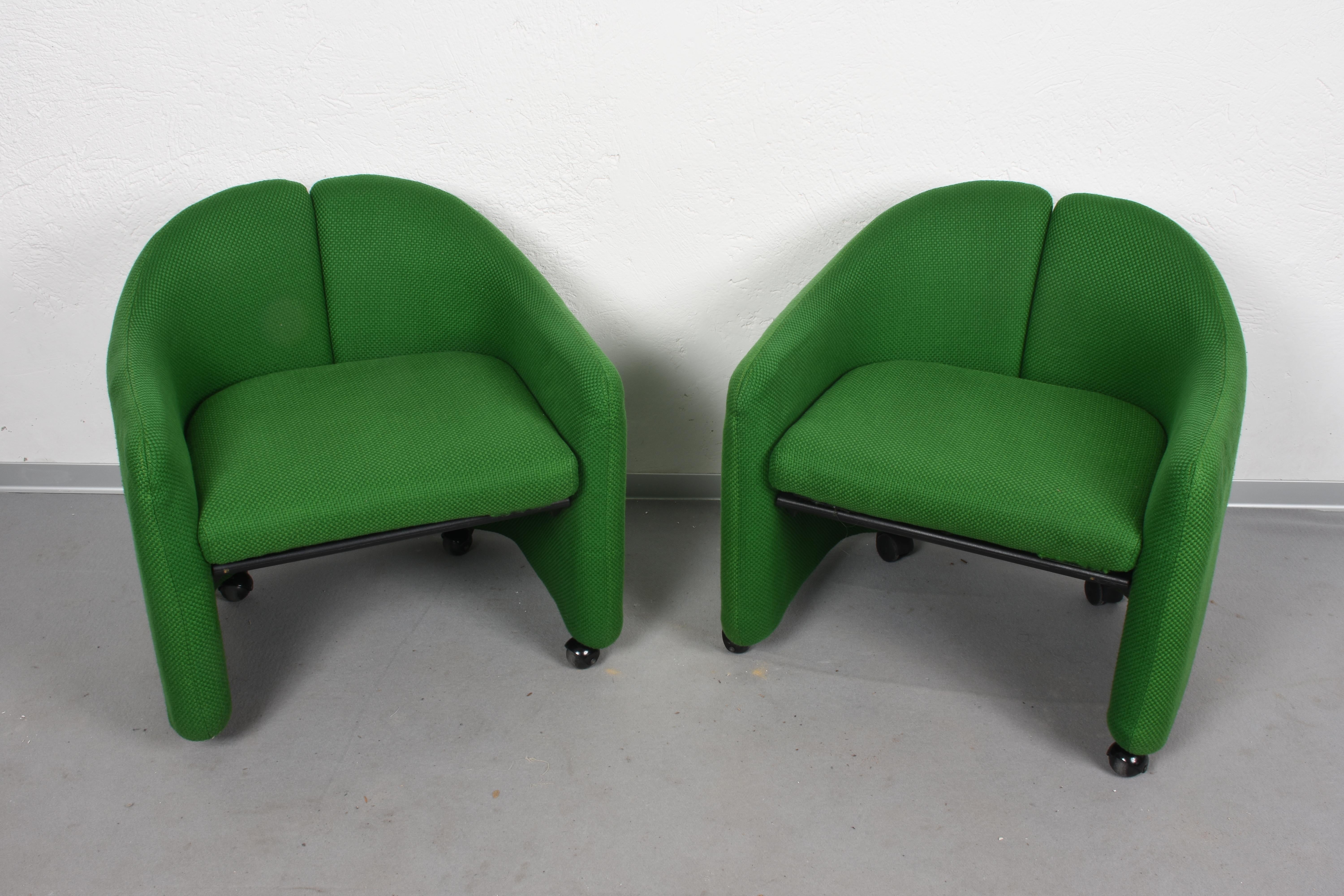 Eugenio Gerli Midcentury Green Fabric PS142 Italian Armchairs for Tecno, 1960s In Good Condition In Roma, IT