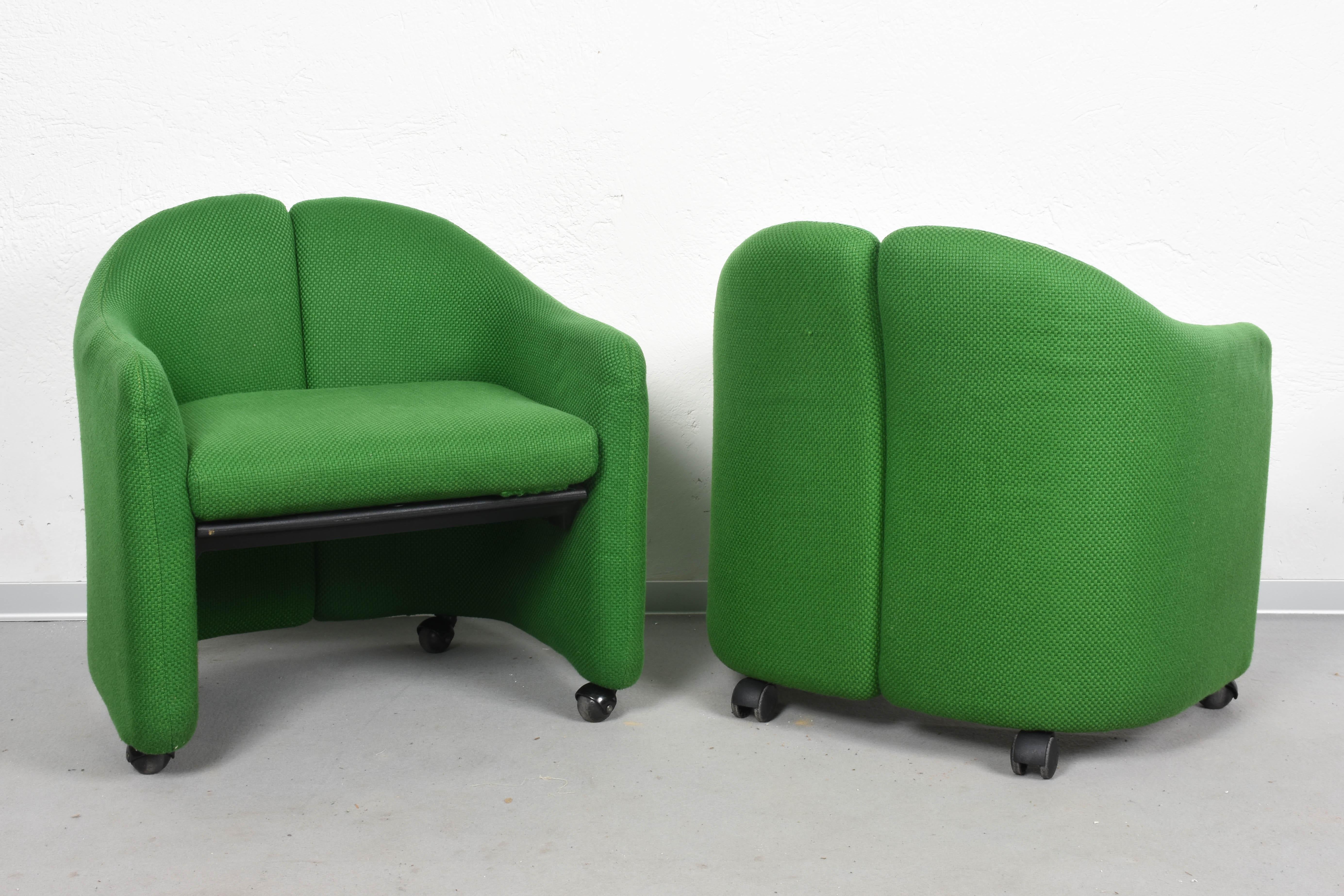 Metal Eugenio Gerli Midcentury Green Fabric PS142 Italian Armchairs for Tecno, 1960s