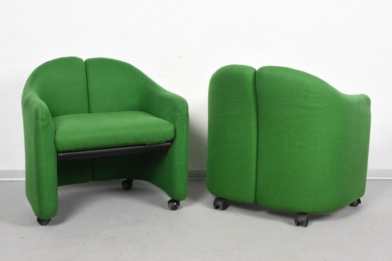 Eugenio Gerli Midcentury Green Fabric PS142 Italian Armchairs for Tecno, 1960s 1