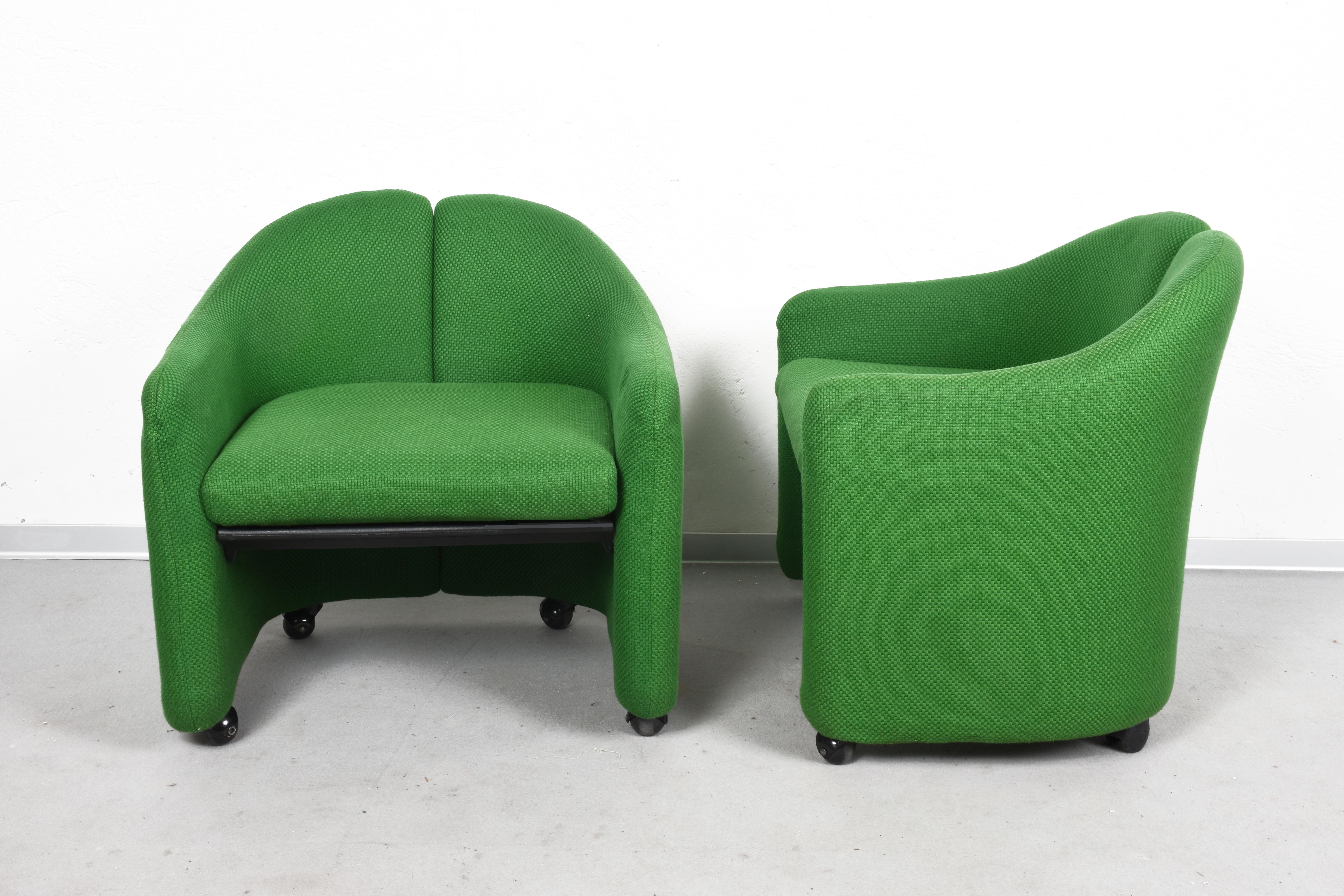 Eugenio Gerli Midcentury Green Fabric PS142 Italian Armchairs for Tecno, 1960s 1