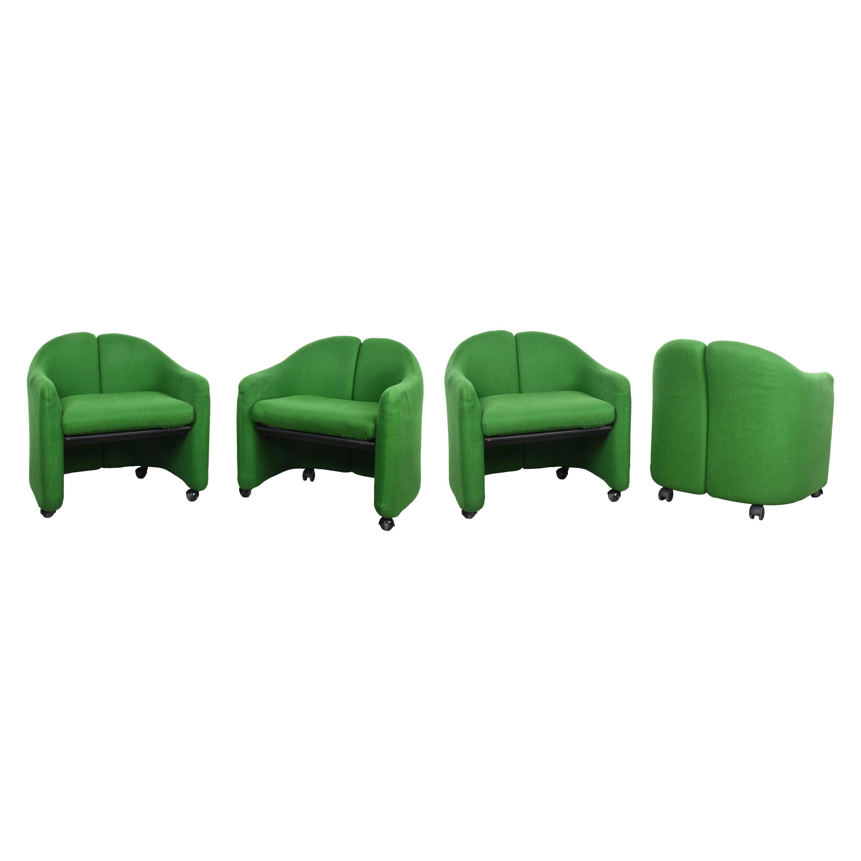 Eugenio Gerli Midcentury Green Fabric PS142 Italian Armchairs for Tecno, 1960s
