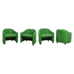 Vintage Eugenio Gerli Midcentury Green Fabric PS142 Italian Armchairs for Tecno, 1960s