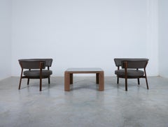 Eugenio Gerli P28 Paar Sessel Wood Leather für Tecno, Italien 1958