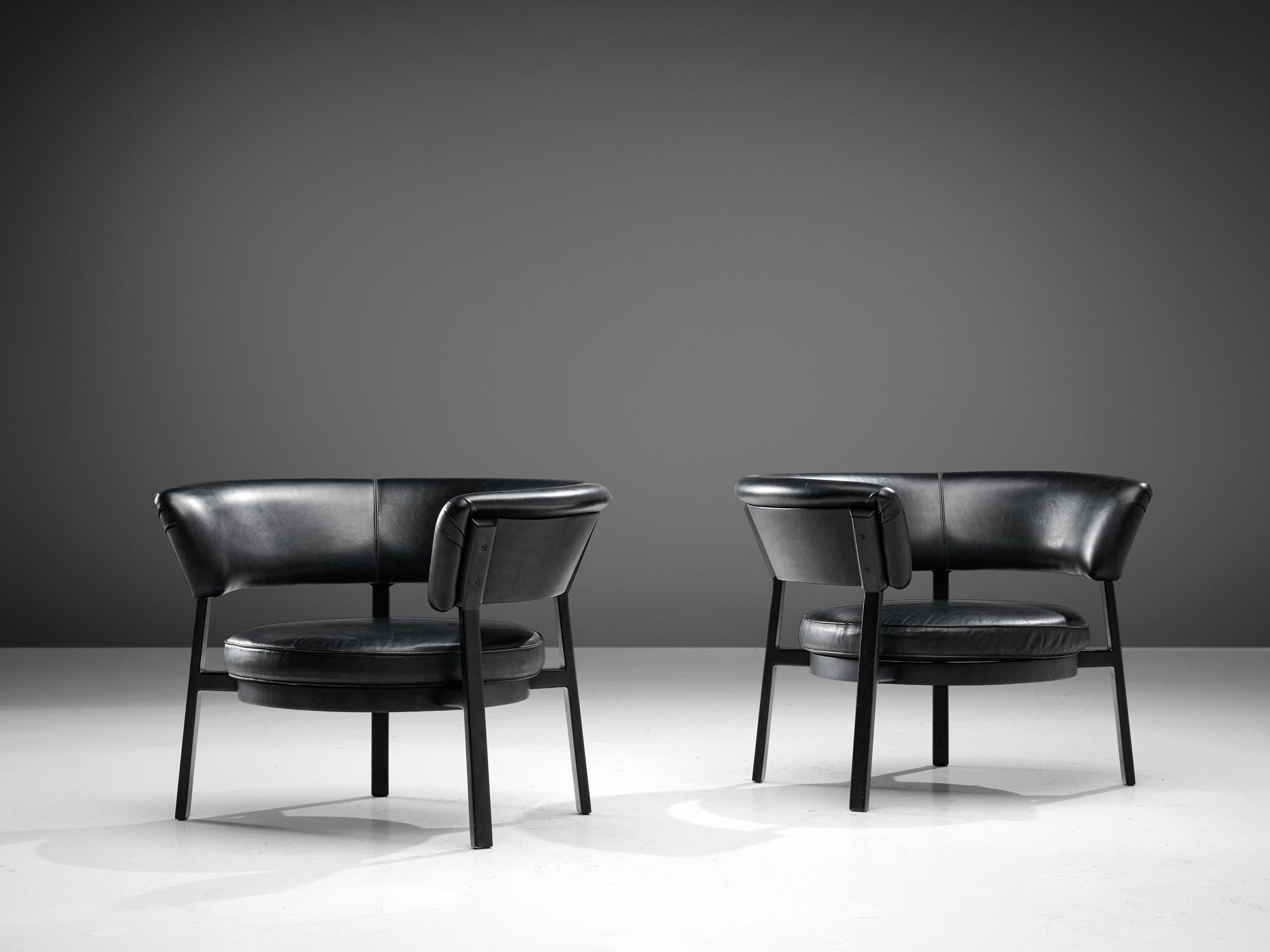 Mid-Century Modern Eugenio Gerli Pair of 'P28' Easy Chairs in Black Leather