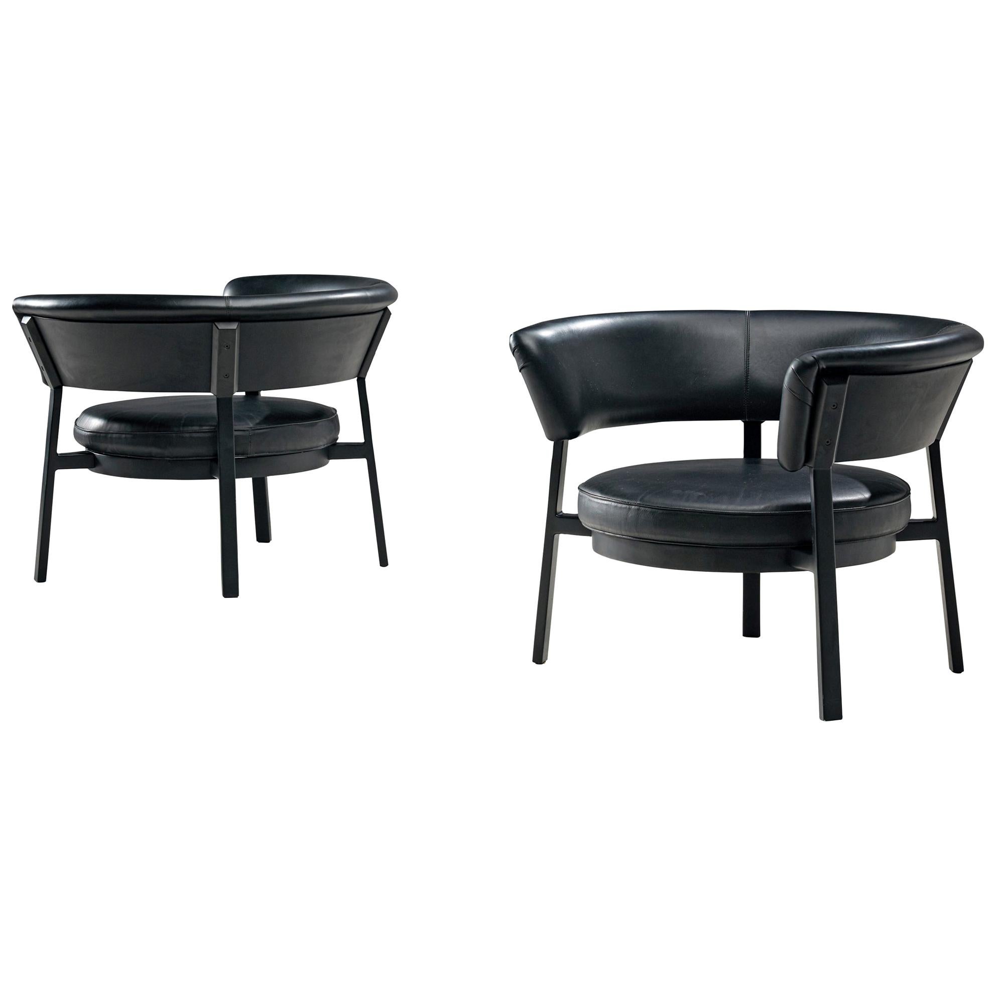 Eugenio Gerli Pair of 'P28' Easy Chairs in Black Leather