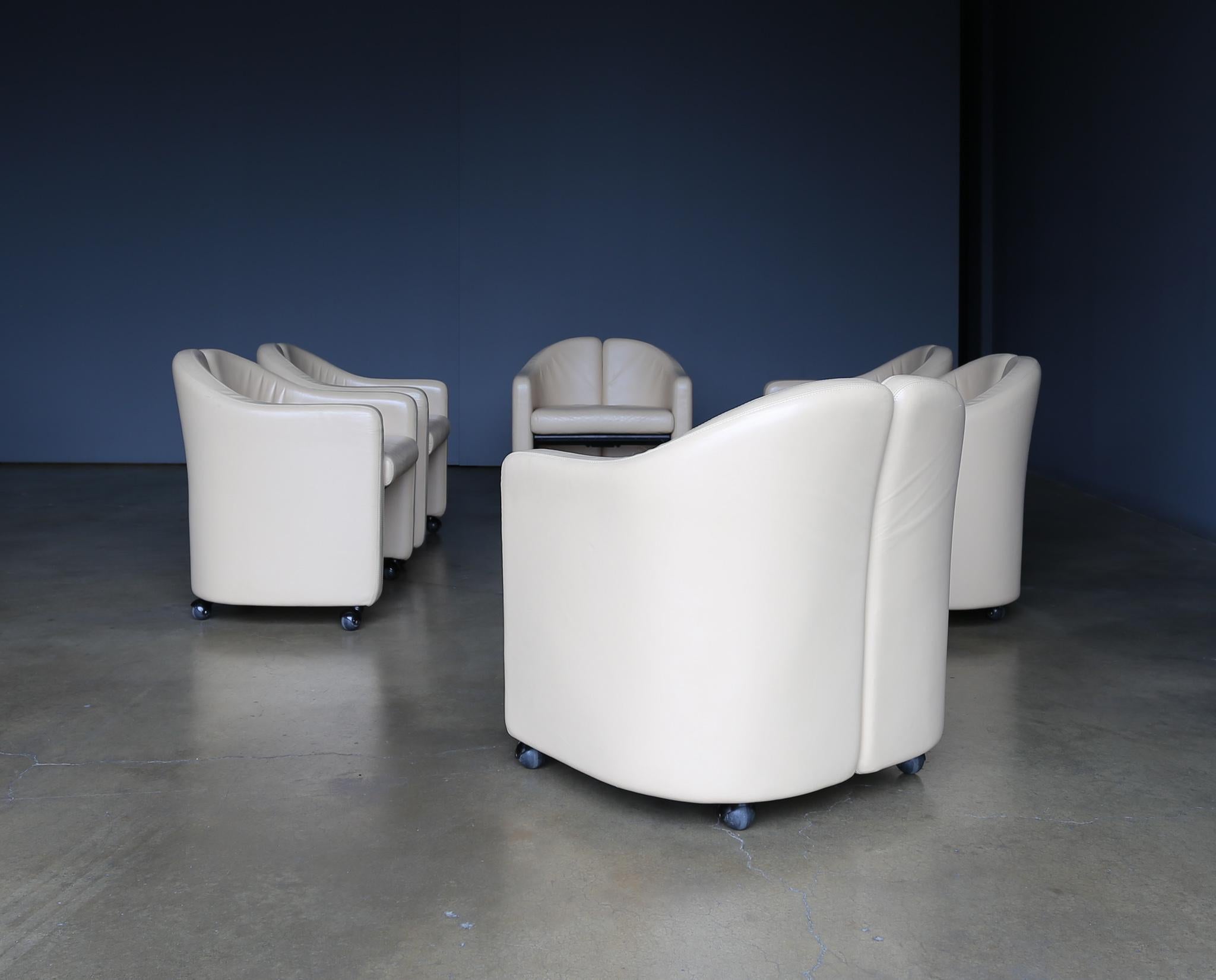 Eugenio Gerli PS142 Leather Split Back Chairs for Tecno, Italy, circa 1975 7