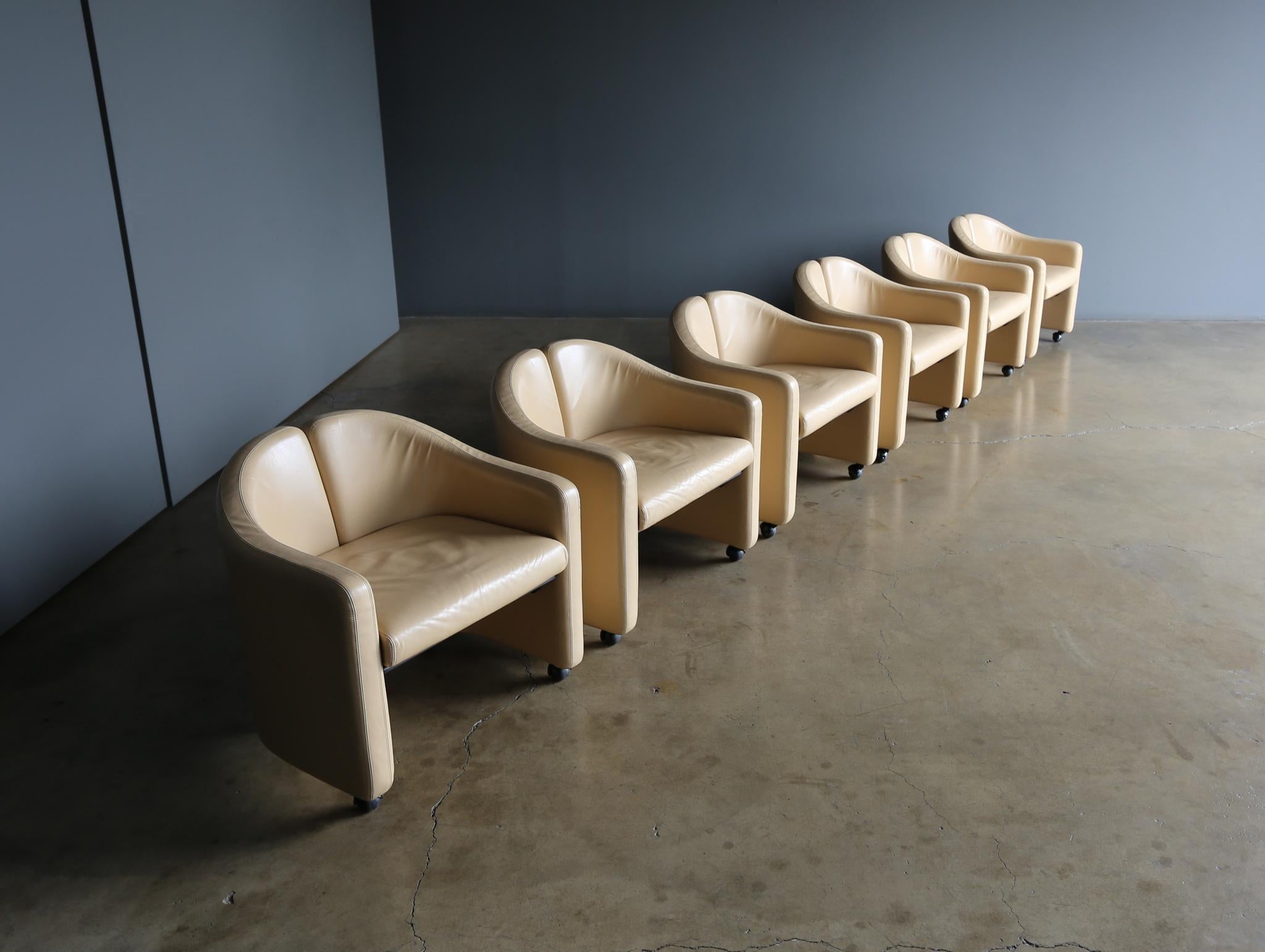 Eugenio Gerli PS142 Leather Split Back Chairs for Tecno, Italy, circa 1975 8