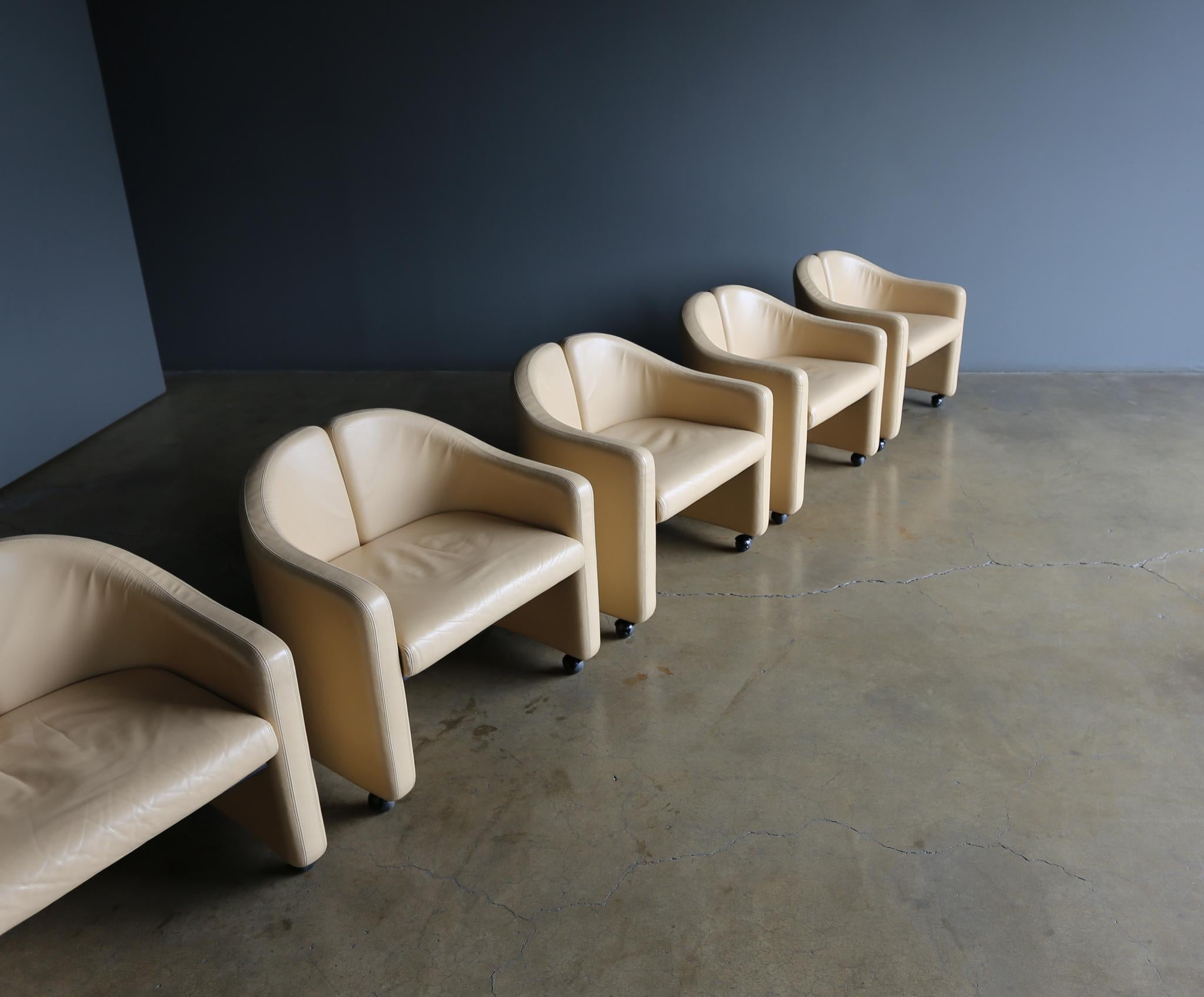 Eugenio Gerli PS142 Leather Split Back Chairs for Tecno, Italy, circa 1975 11