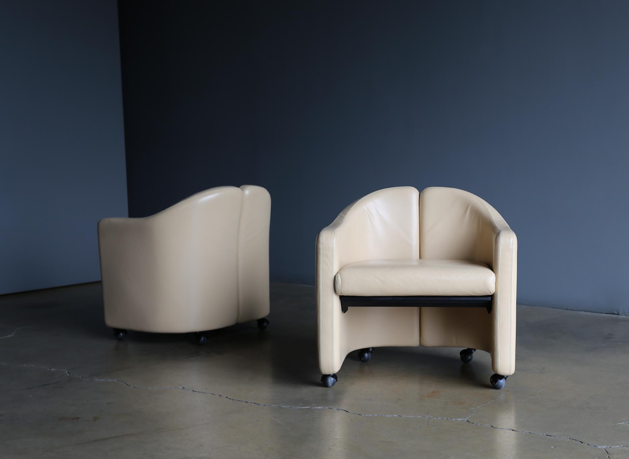 Modern Eugenio Gerli PS142 Leather Split Back Chairs for Tecno, Italy, circa 1975