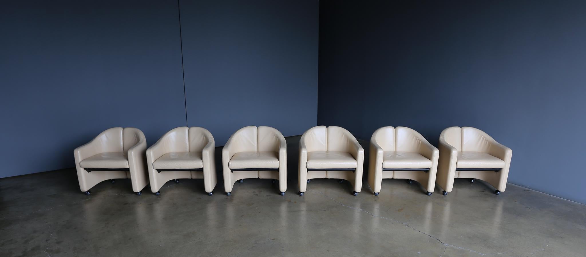 20th Century Eugenio Gerli PS142 Leather Split Back Chairs for Tecno, Italy, circa 1975