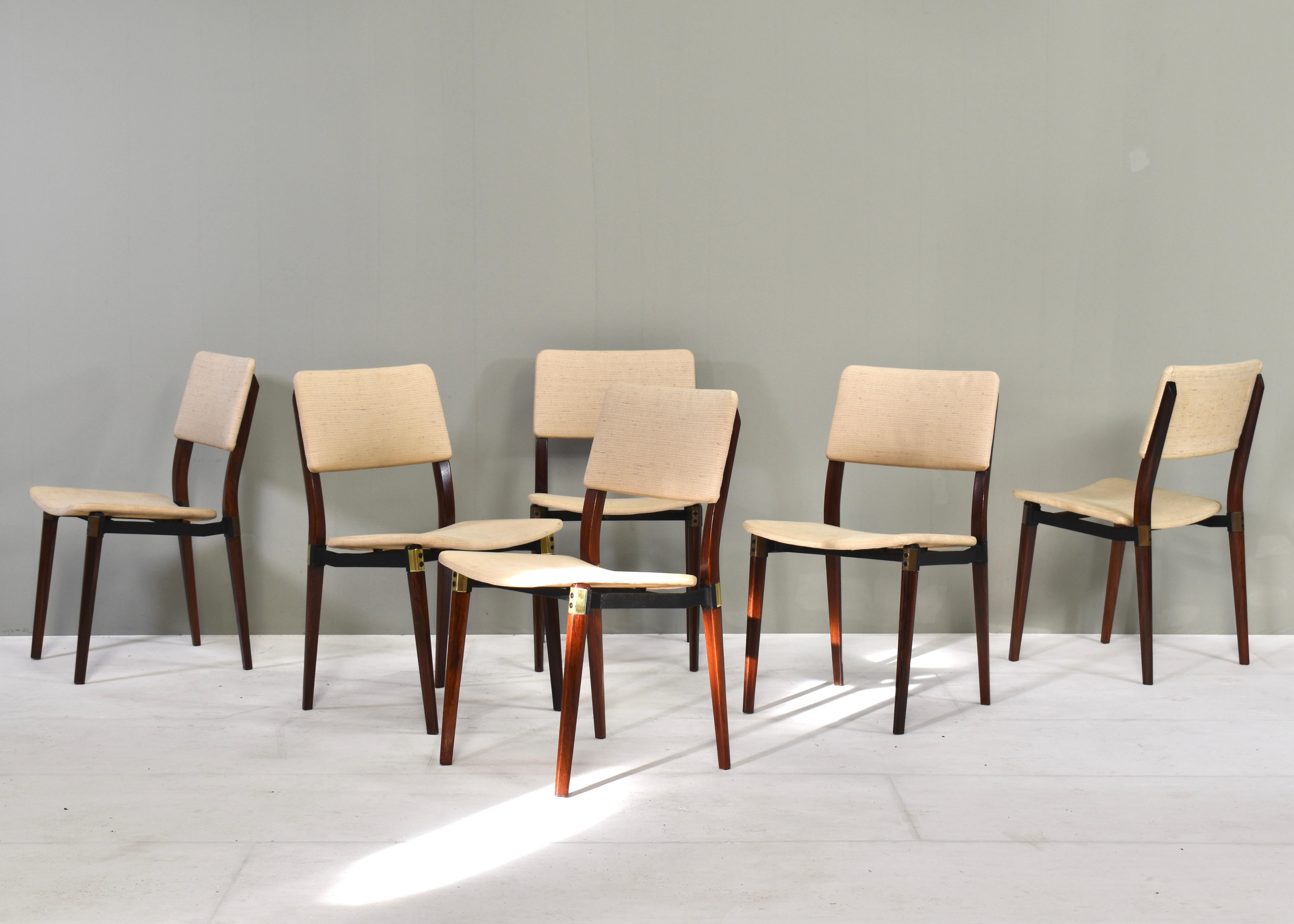 Mid-Century Modern Eugenio Gerli S82 Dining Chairs Set of Six by Tecno, Italy, circa 1960 For Sale