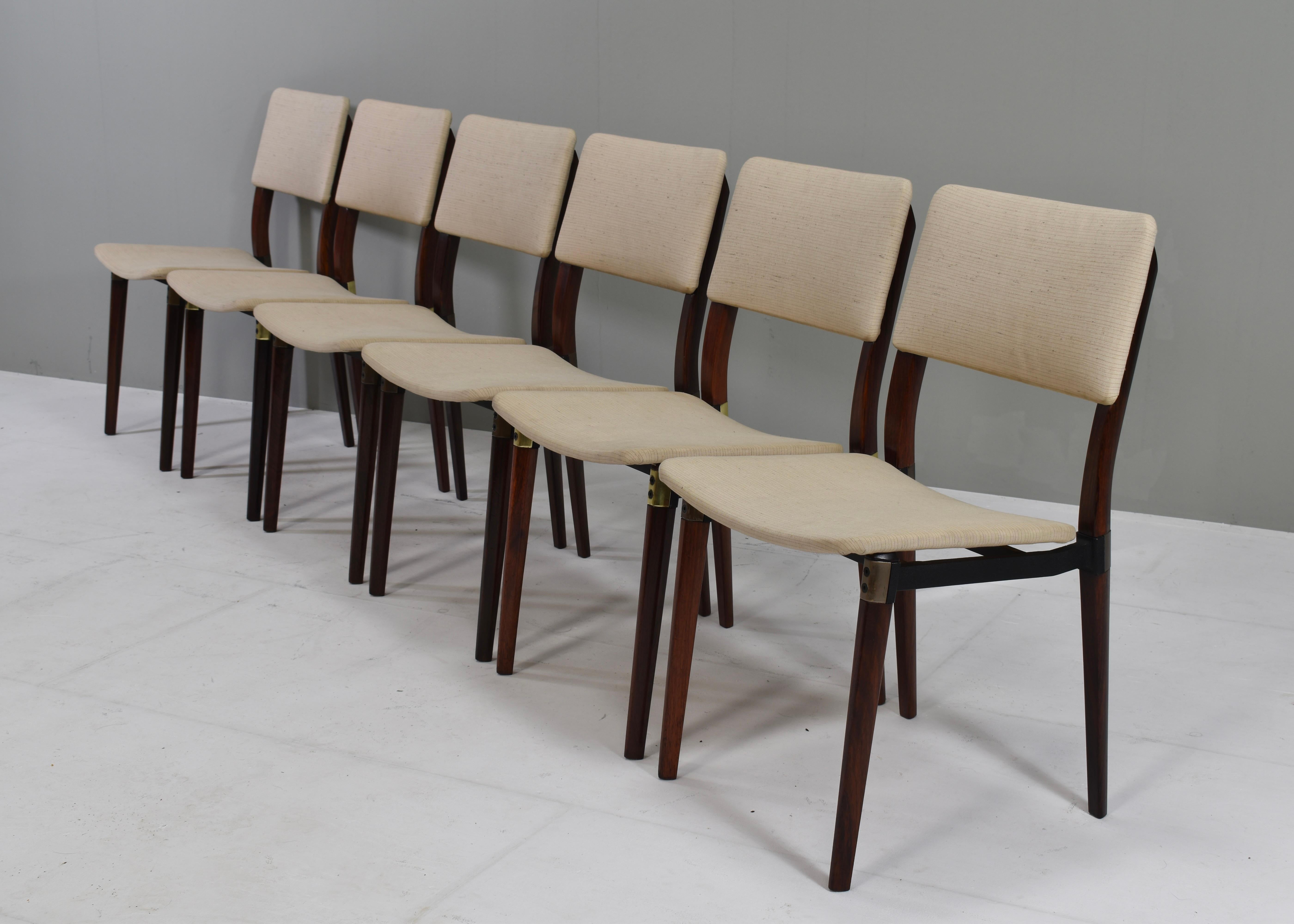 Italian Eugenio Gerli S82 Dining Chairs Set of Six by Tecno, Italy, circa 1960 For Sale