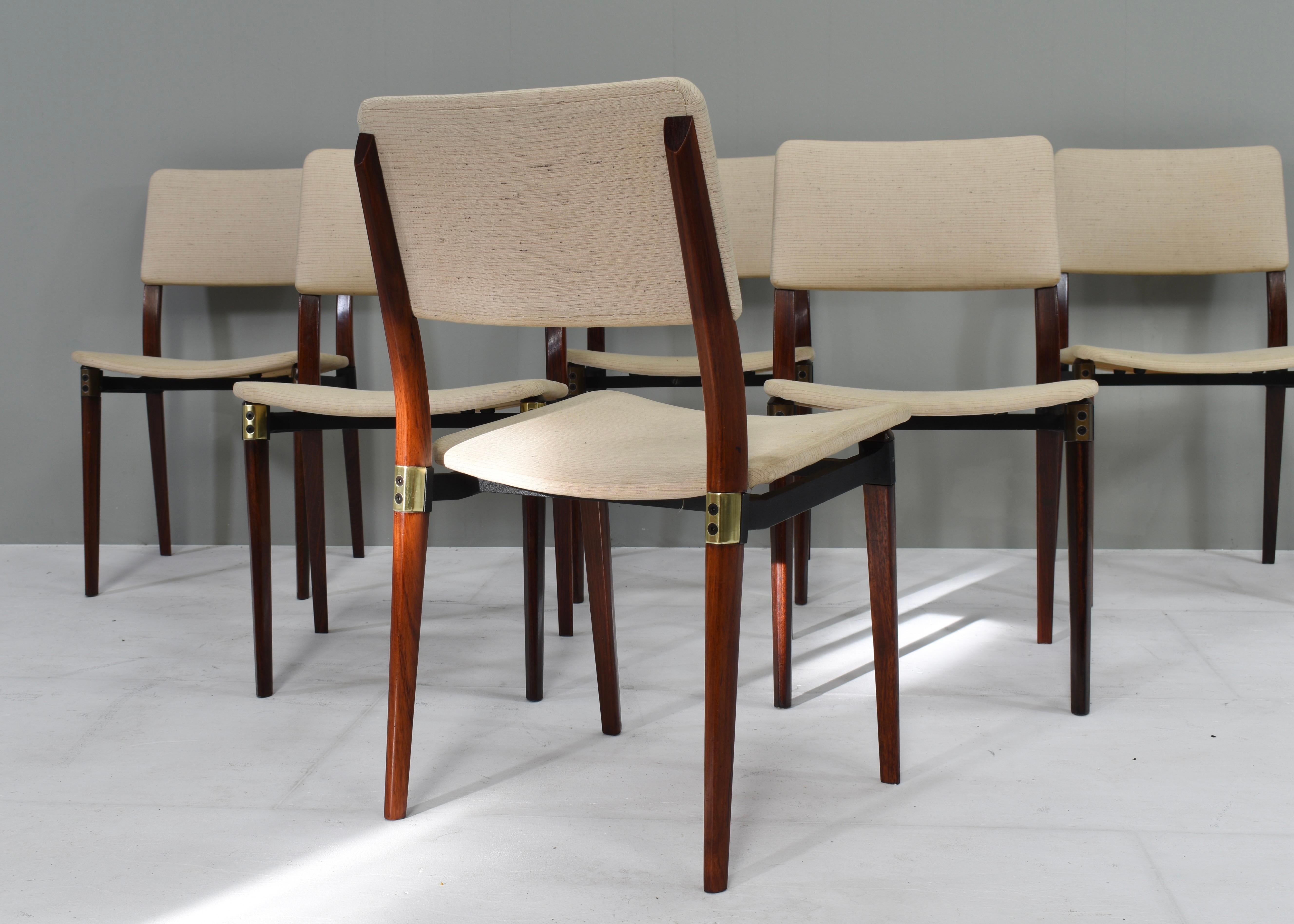 Mid-20th Century Eugenio Gerli S82 Dining Chairs Set of Six by Tecno, Italy, circa 1960 For Sale