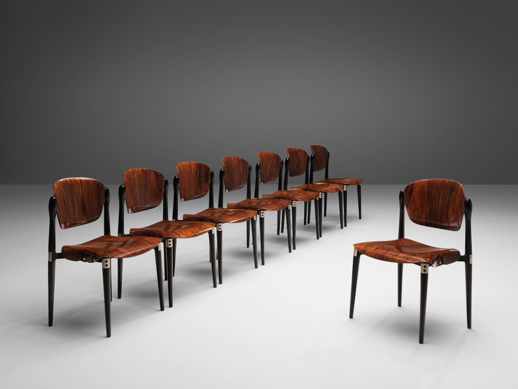 Mid-Century Modern Eugenio Gerli Set of Eight Early 'S83' Chairs for Tecno