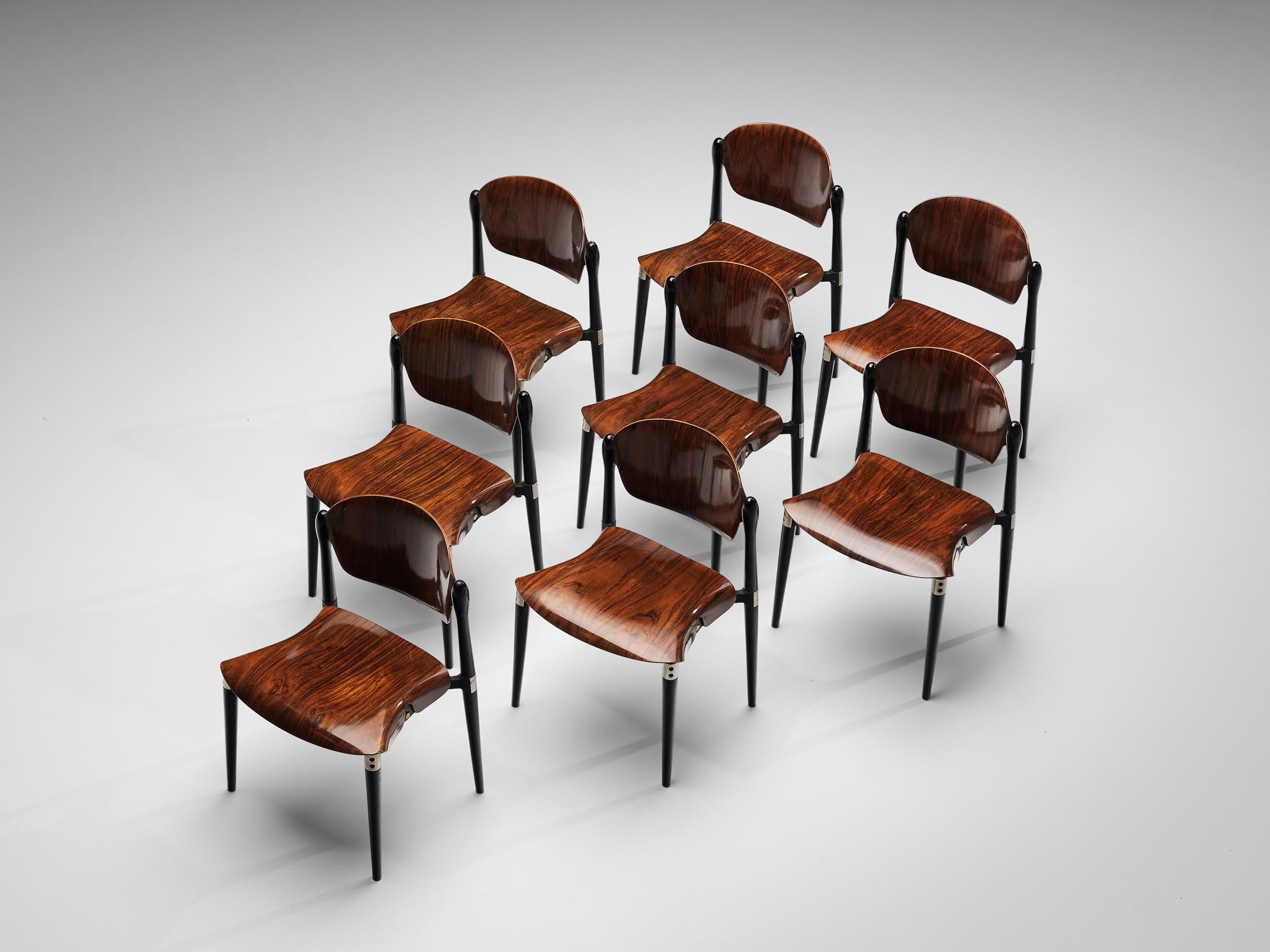 Metal Eugenio Gerli Set of Eight Early 'S83' Chairs for Tecno