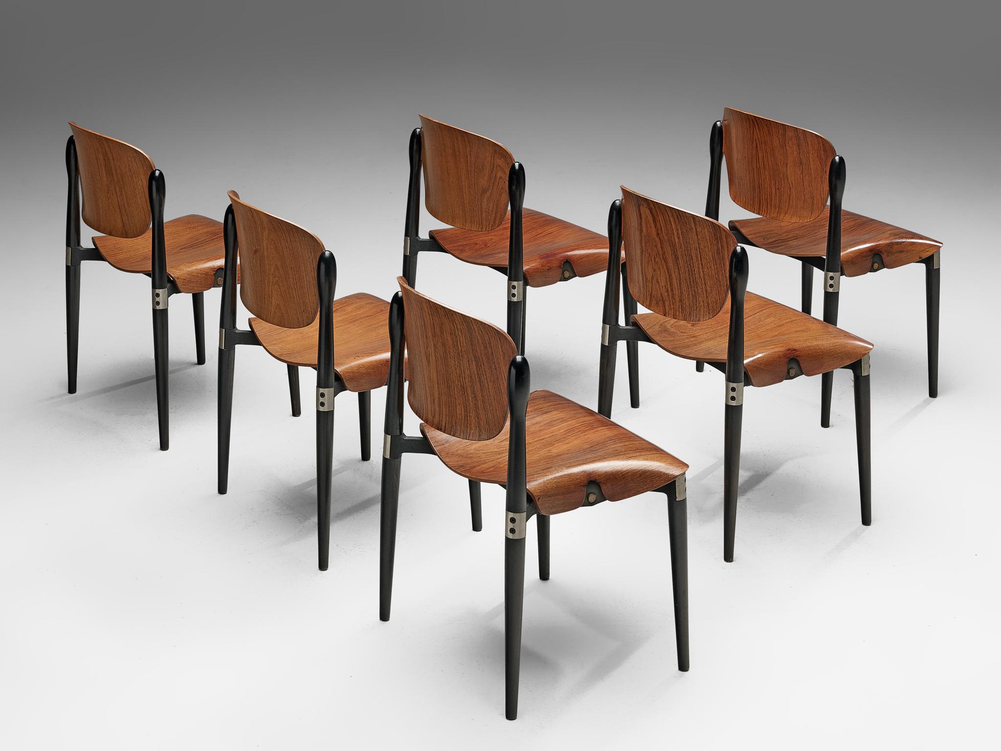 Mid-Century Modern Eugenio Gerli Set of Six Early 'S83' Chairs for Tecno