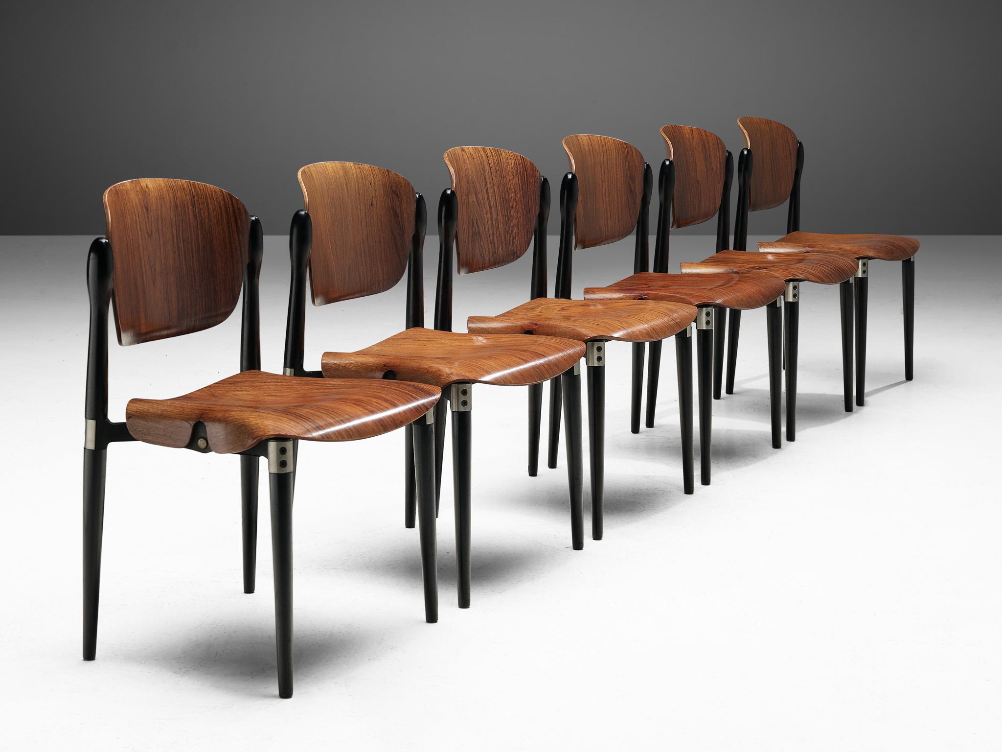 Italian Eugenio Gerli Set of Six Early 'S83' Chairs for Tecno