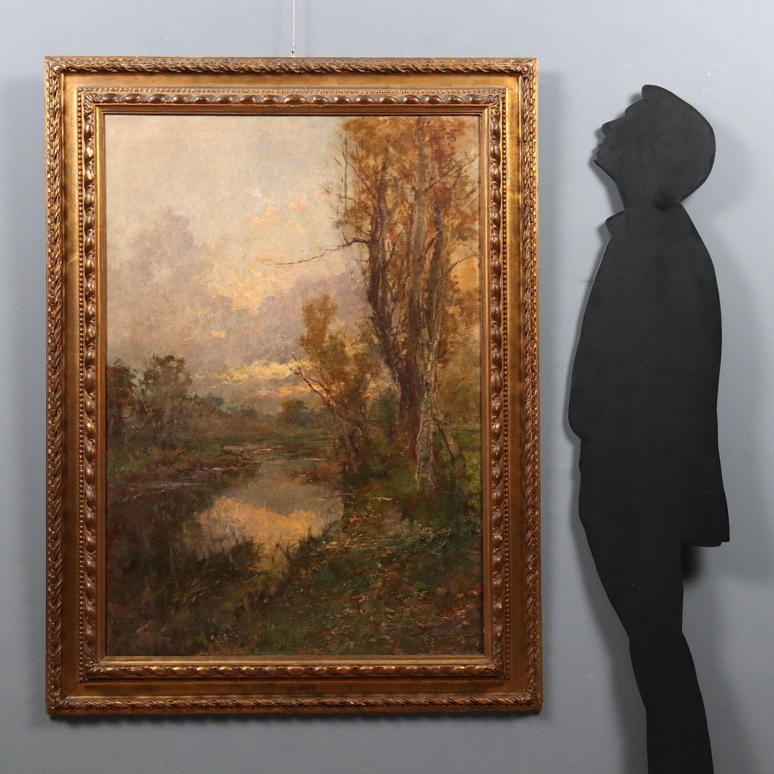 Paesaggio Boschivo con Fiume XIX secolo - Painting by Eugenio Gignous